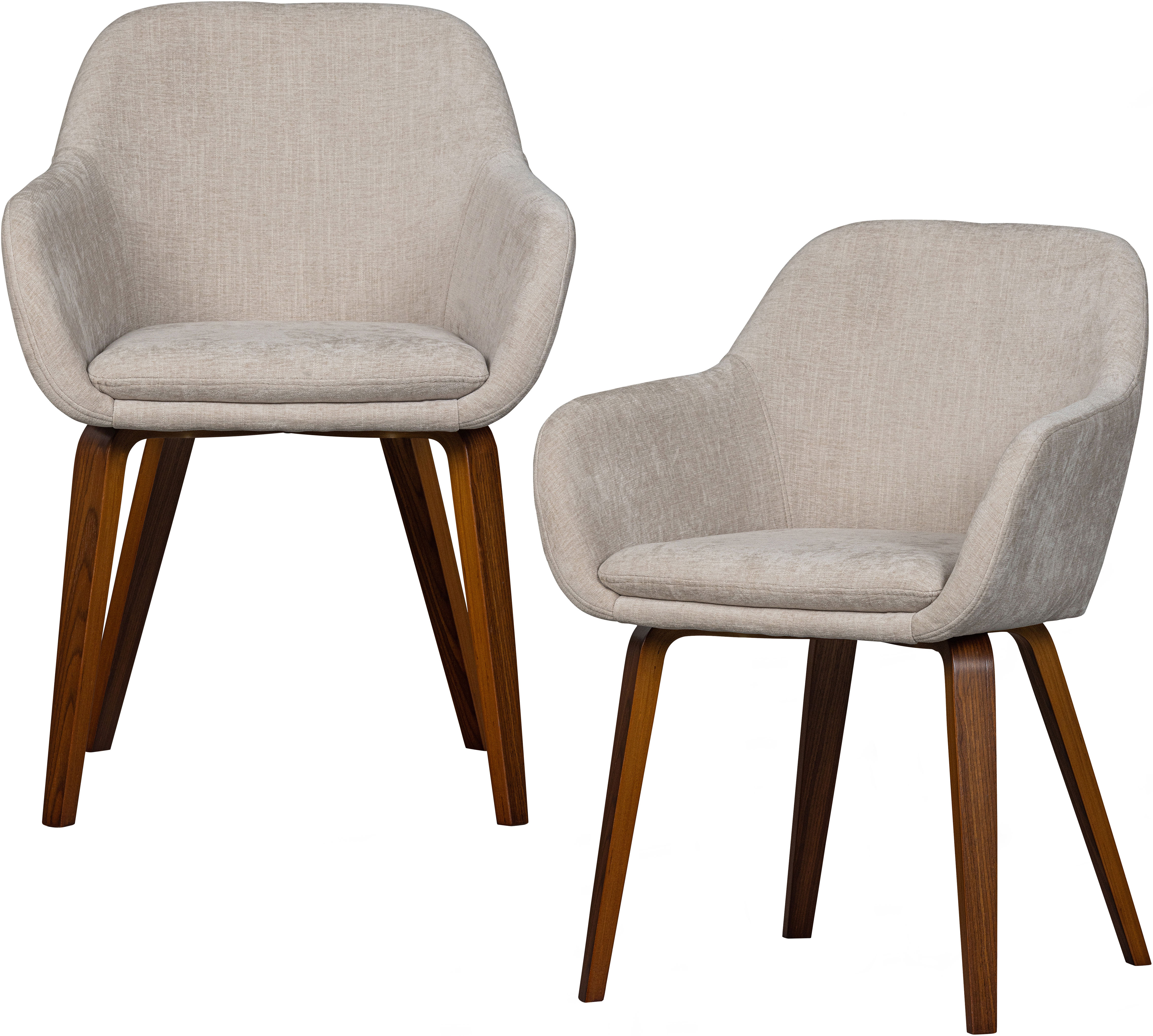 WOOOD Esszimmerstuhl "Base mit Velvet-Melange-Bezug, B 58 x T 58 x H 80 cm" (Set) 2 Stk.Walnussfurnier-Gestell, Armlehnen integriert, Tragkraft 100 kg