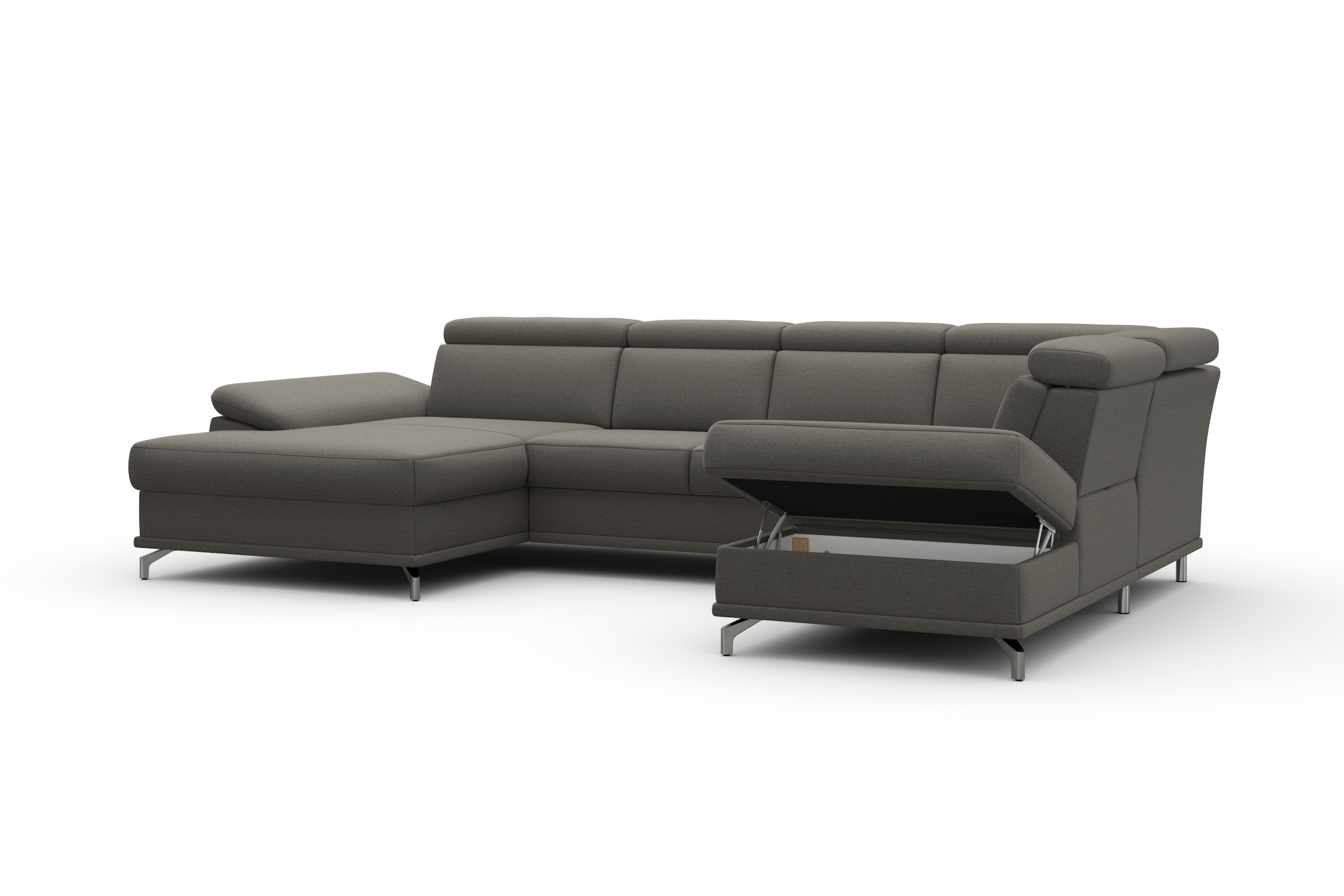 sit&more Wohnlandschaft »Cabrio U-Form, mit Sitztiefenverstellung, Arm- und Kopfteilverstellung«, 3 Nierenkissen, Federkern, optional Bettfunktion und Stauraum