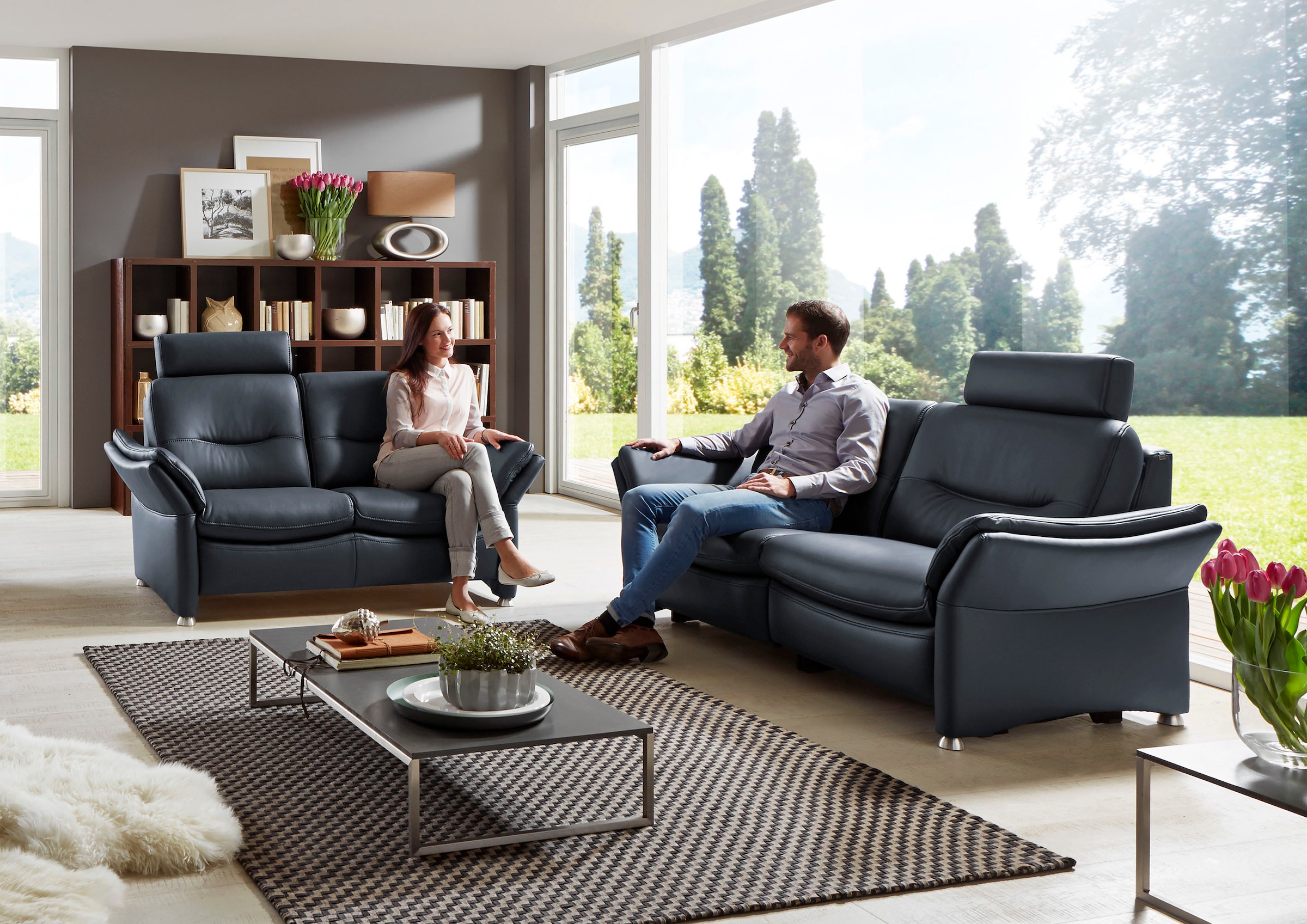 HUKLA 2,5-Sitzer »HU-SF15058 Ledersofa, Breite 194 cm«, aus Leder, optional Kopfstütze u. WallAway-Funktion