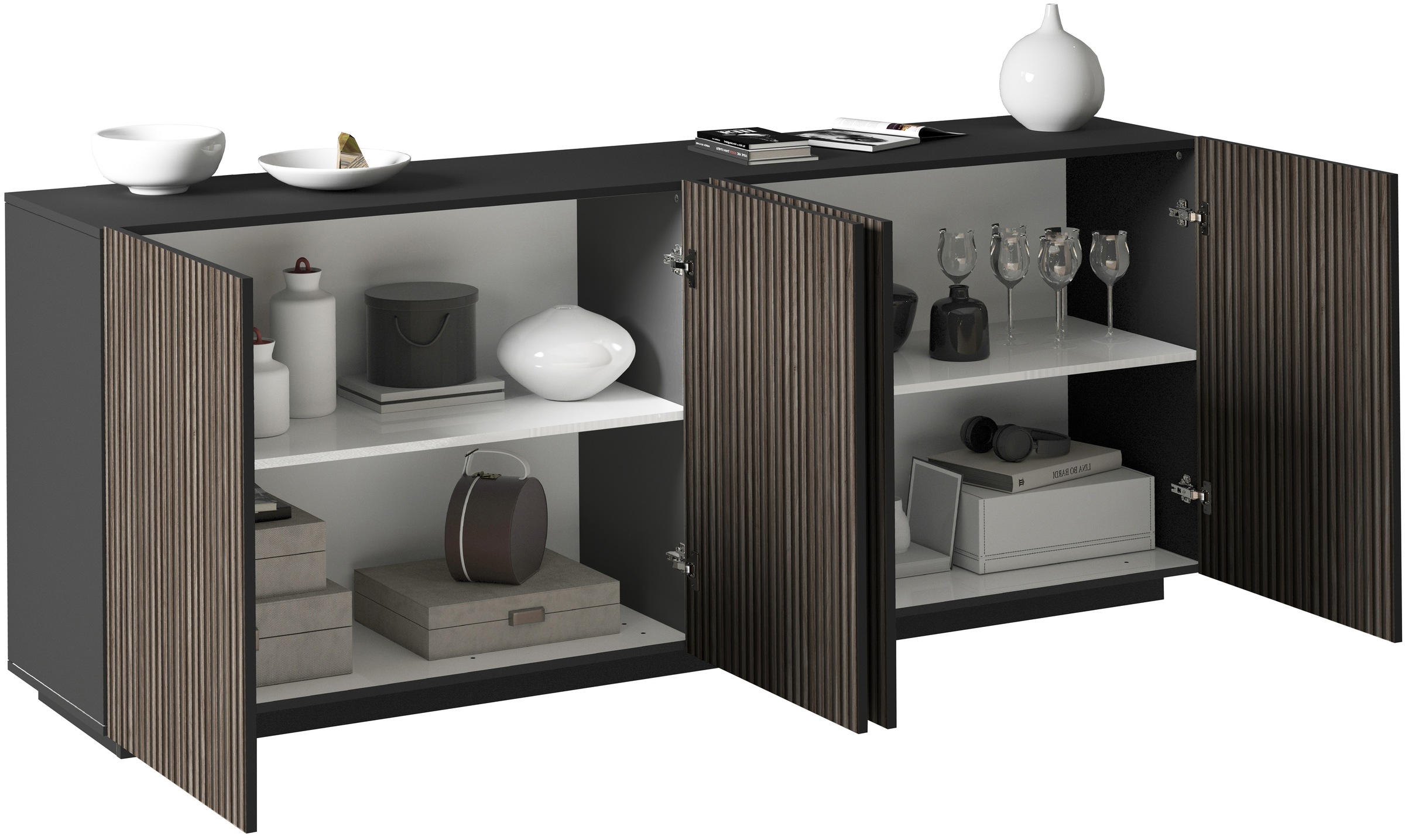INOSIGN Sideboard »Vega Sideboard,Kommode,200 cm«, mit 4 Türen,Fronten mit Rillen-Optik