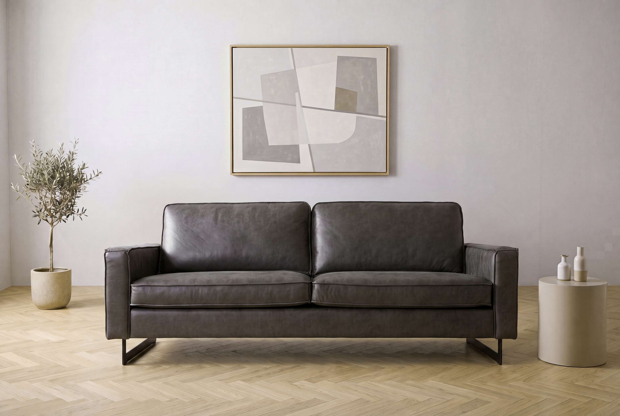 OTTO home 3-Sitzer »Pinto, 206 cm, Cord, Chenille, Lederoptik« mit Keder, schwarze Metallfüße, Wellenunterfederung