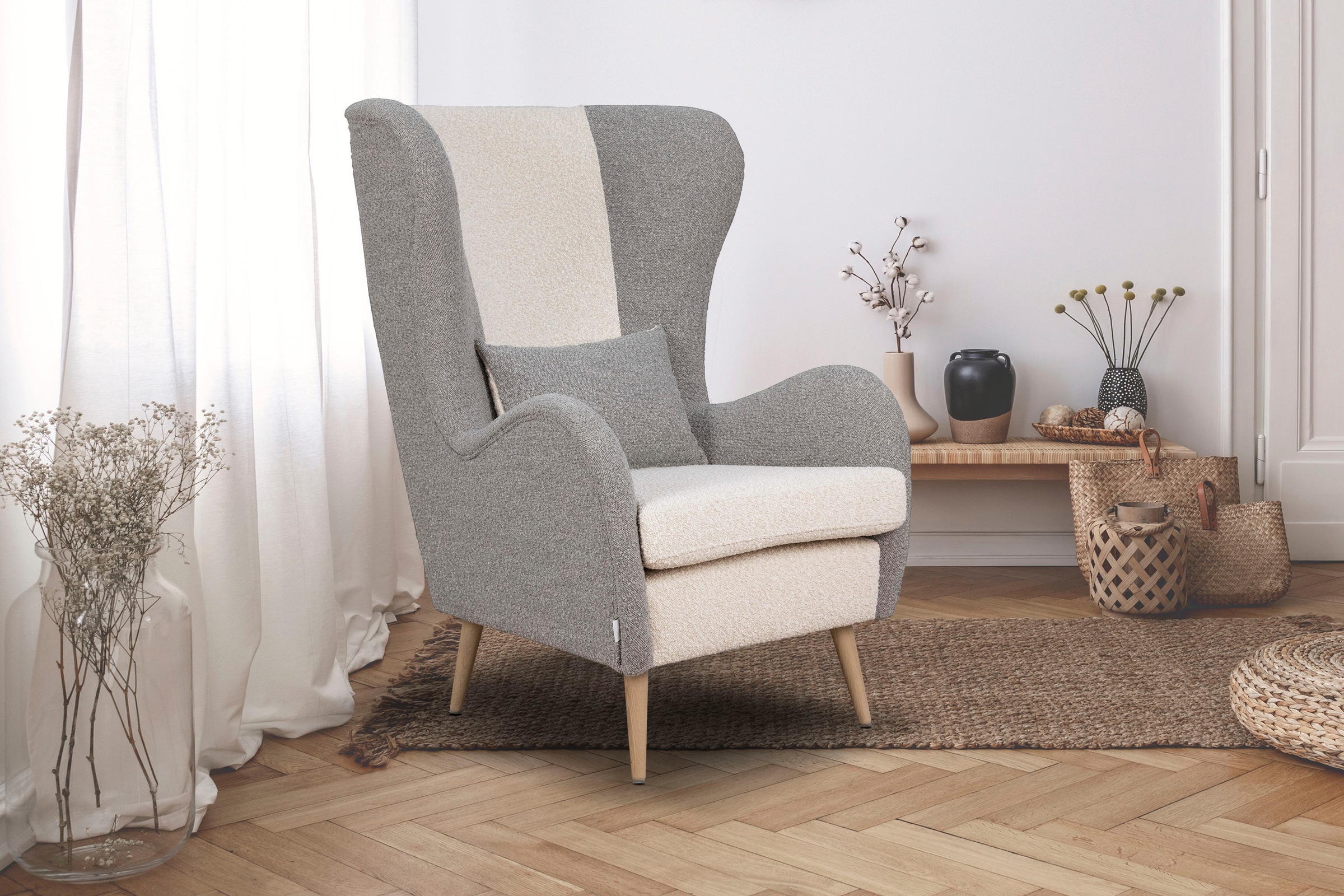 Home affaire Sessel "Salla Bezug Bouclé oder Struktur fein, Ohrensessel", w günstig online kaufen