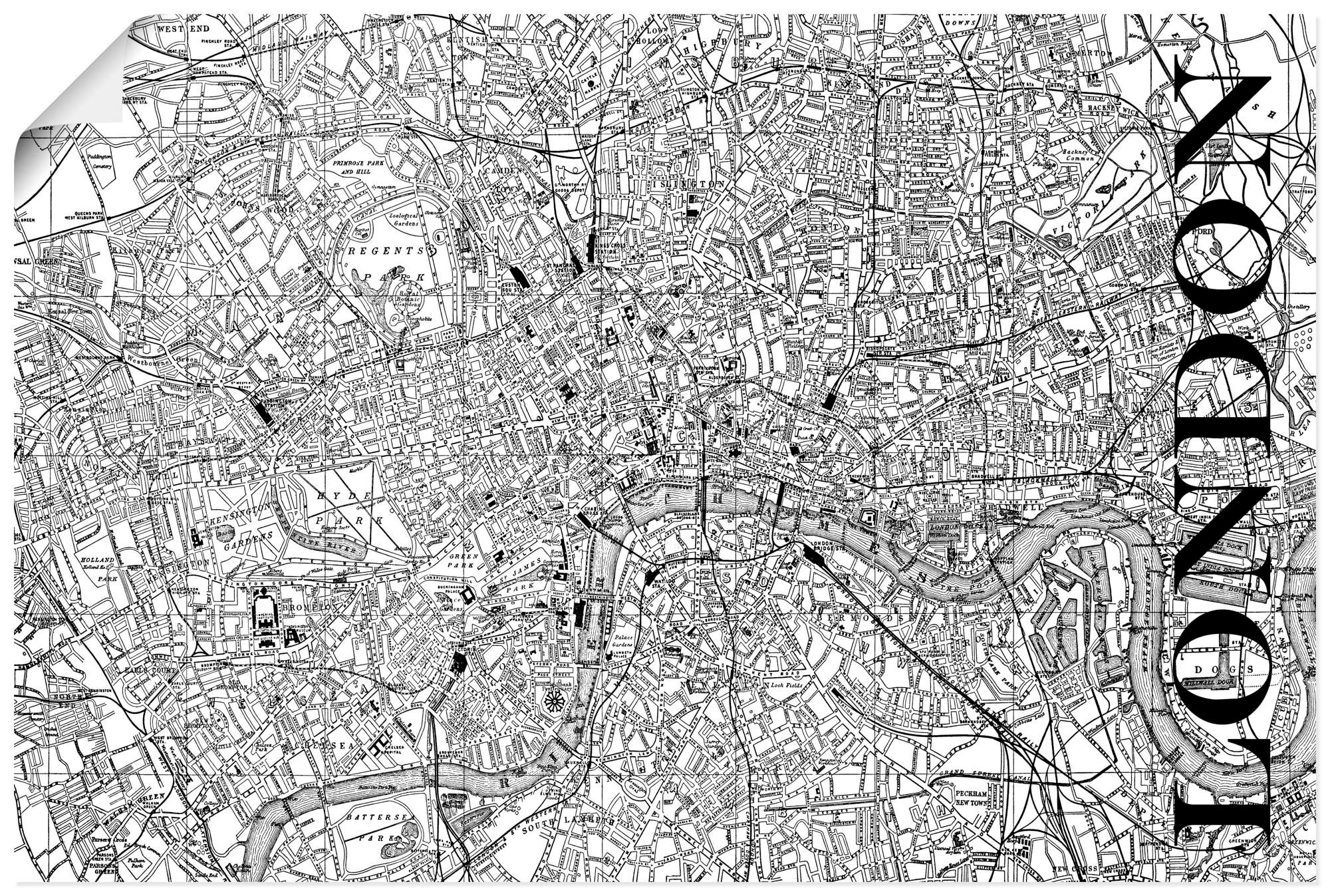Artland Poster »London Karte Straßen Karte«, Großbritannien, (1 St.), als Alubild, Leinwandbild, Wandaufkleber oder Poster in versch. Größen