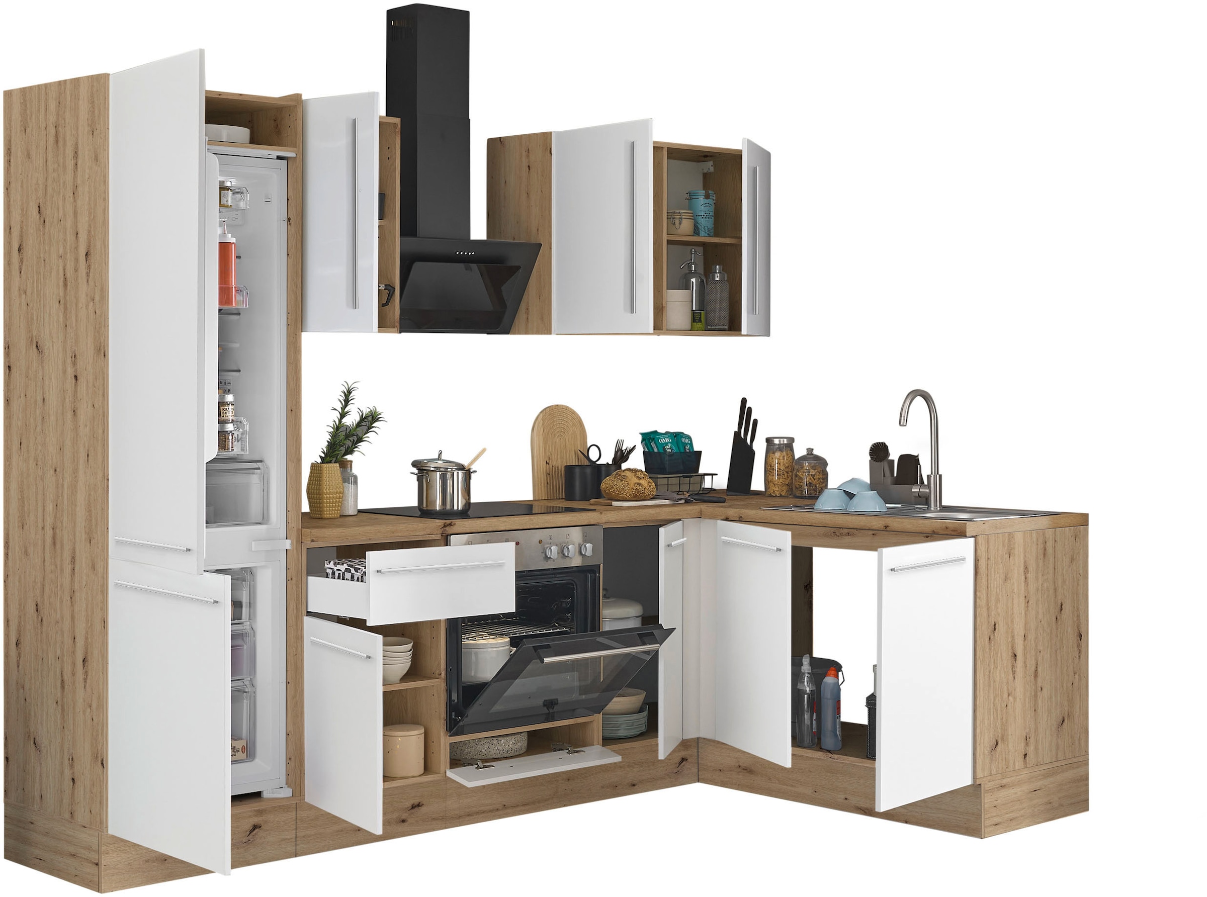 KOCHSTATION Winkelküche »Florida, Stellbreite 270x165 cm« wahlweise mit E-Geräten, mit Softclose für Türen und Schubkästen
