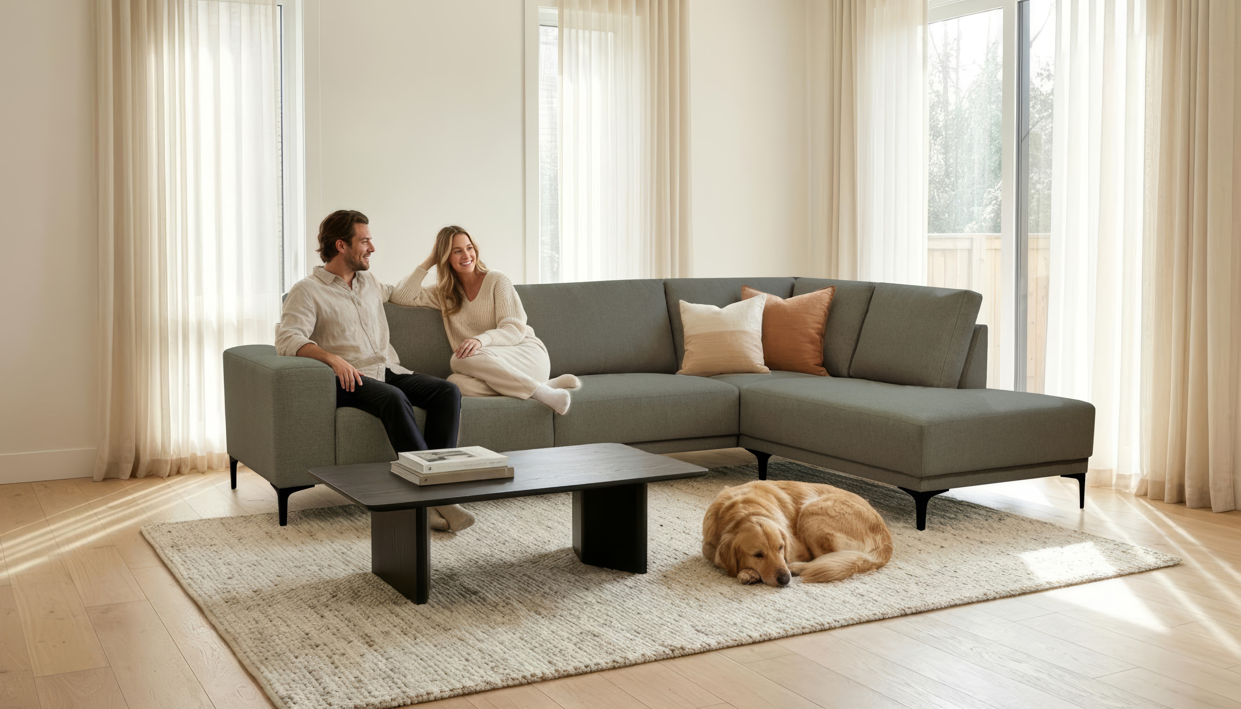 OTTO home Ecksofa "Xander, L-Form" Breite 289 cm, Webstoff, Soft-Touch Chenille, schwarze Metallfüße