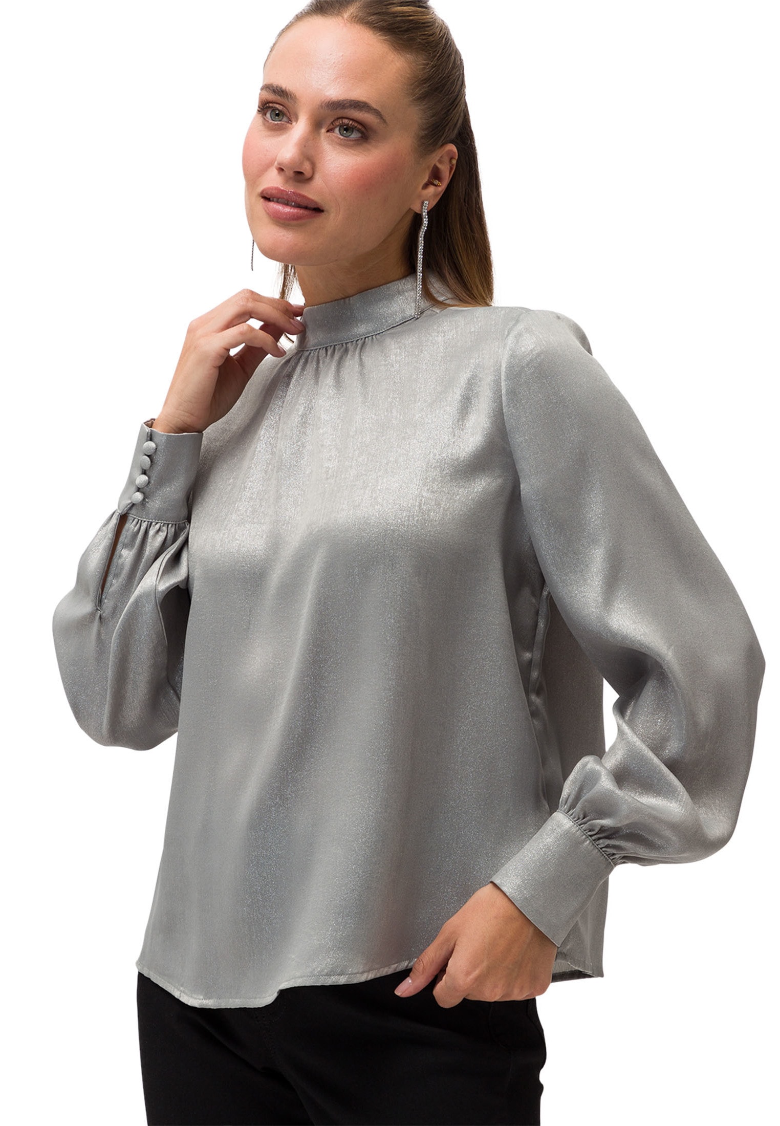 Klassische Bluse »zero Glitzerbluse mit Stehkragen«