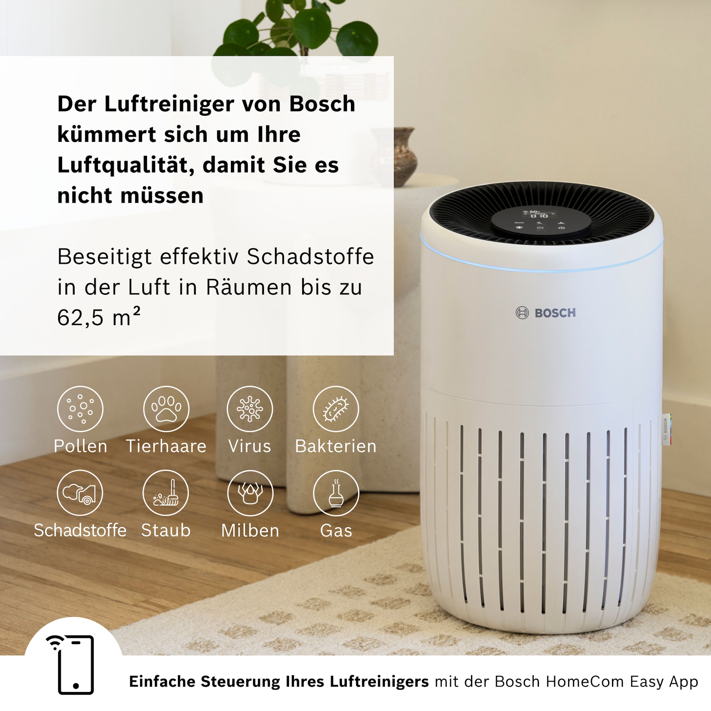 BOSCH Luftreiniger »Air 4000i, mit App-Steuerung« für 62 qm Räume mit 3-in-1 Luftfilter, Smart Sensor, Automatik- und Ruhemodus