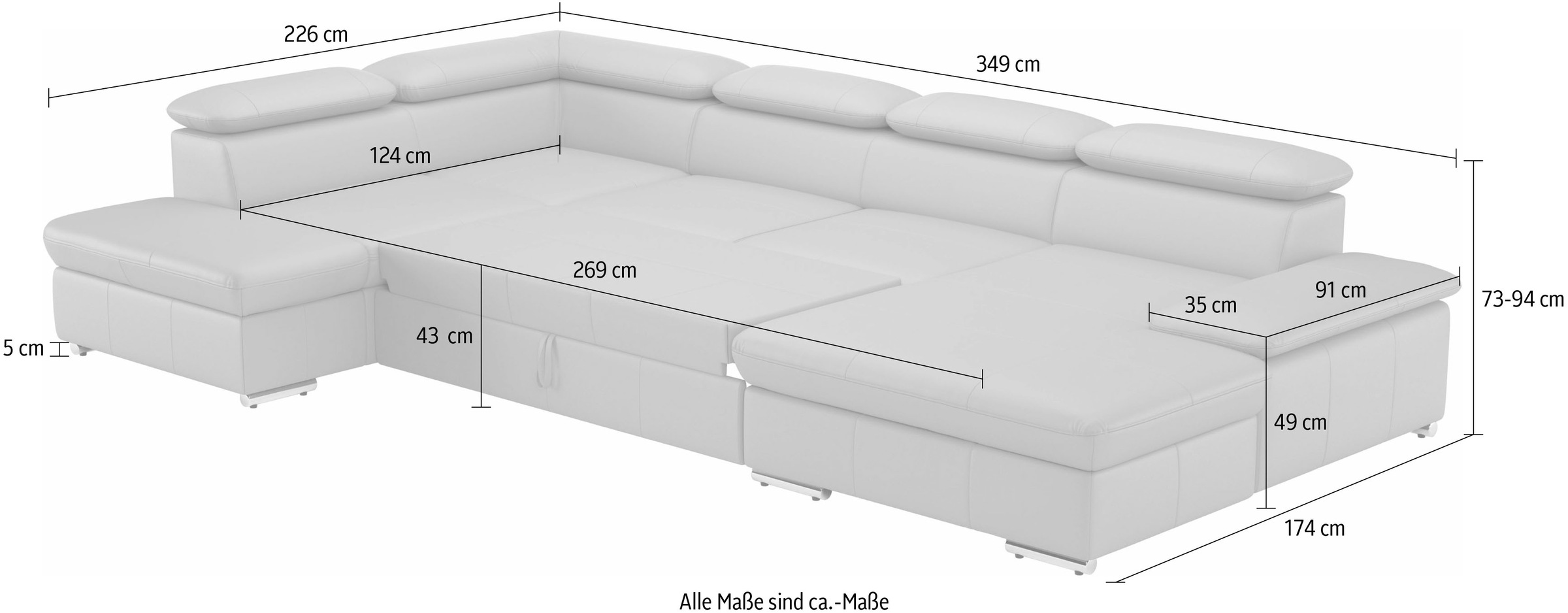 sit&more Wohnlandschaft »Valantine U-Form«, inkl. Kopf- und Armteilverstellung, wahlweise mit Bettfunktion