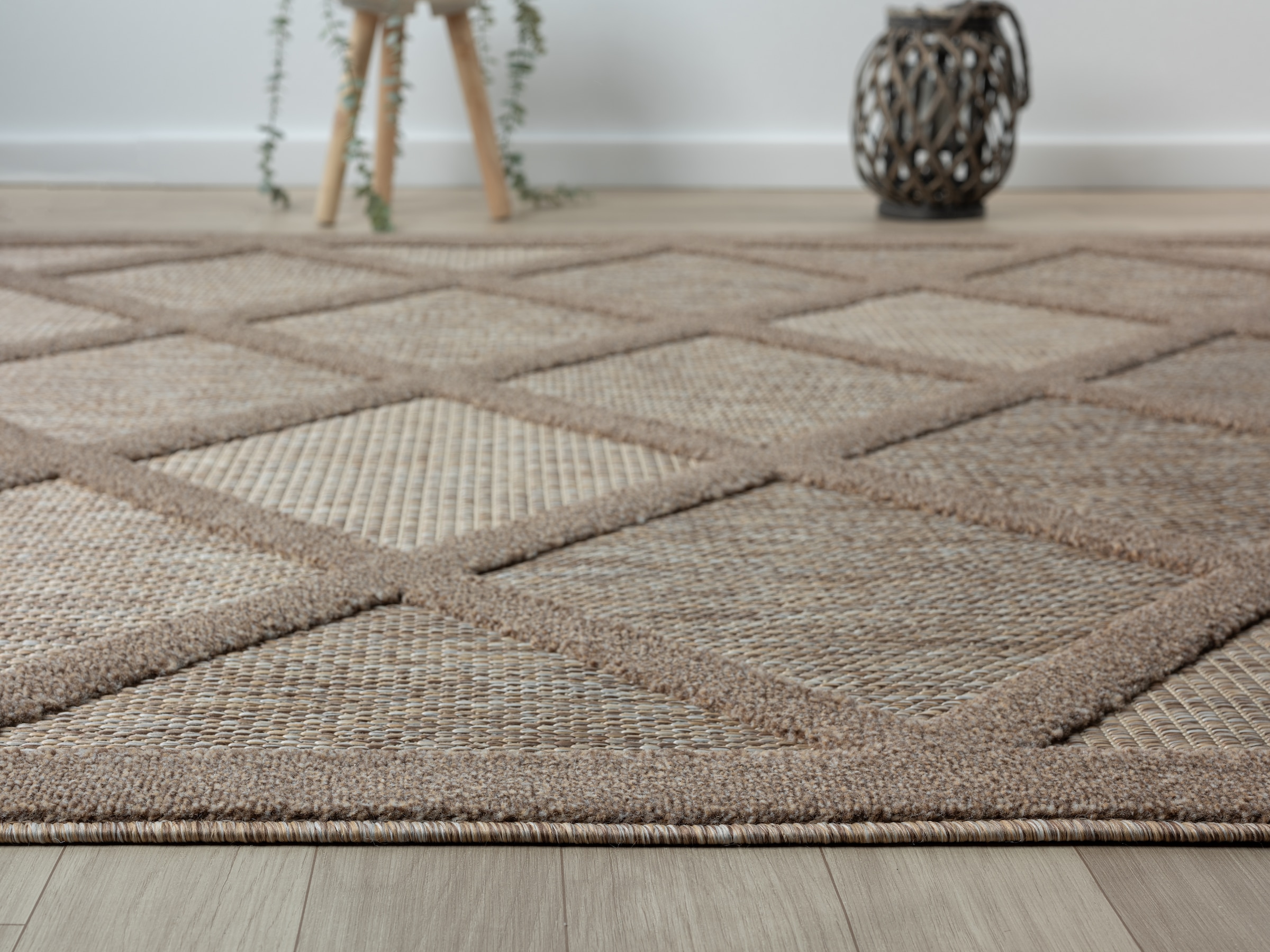 Myflair Möbel & Accessoires Teppich »Amara Lagerräumung«, rechteckig, 8 mm Höhe, Uni Farben, Hoch-Tief Effekt, Outdoor geeignet, Balkon, Terrasse