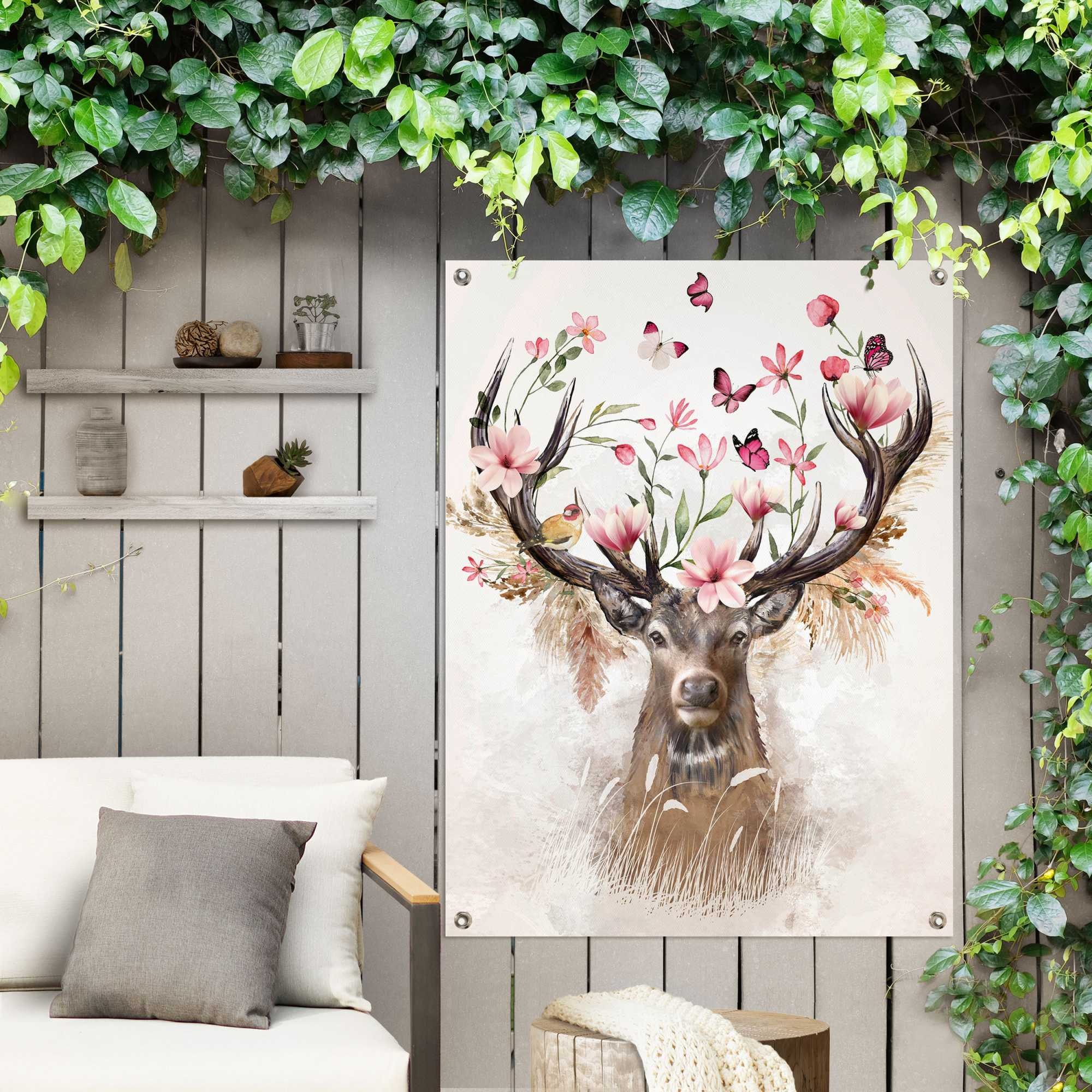 Reinders Poster "Hirsch in Blumen", Outdoor für Garten oder Balkon günstig online kaufen