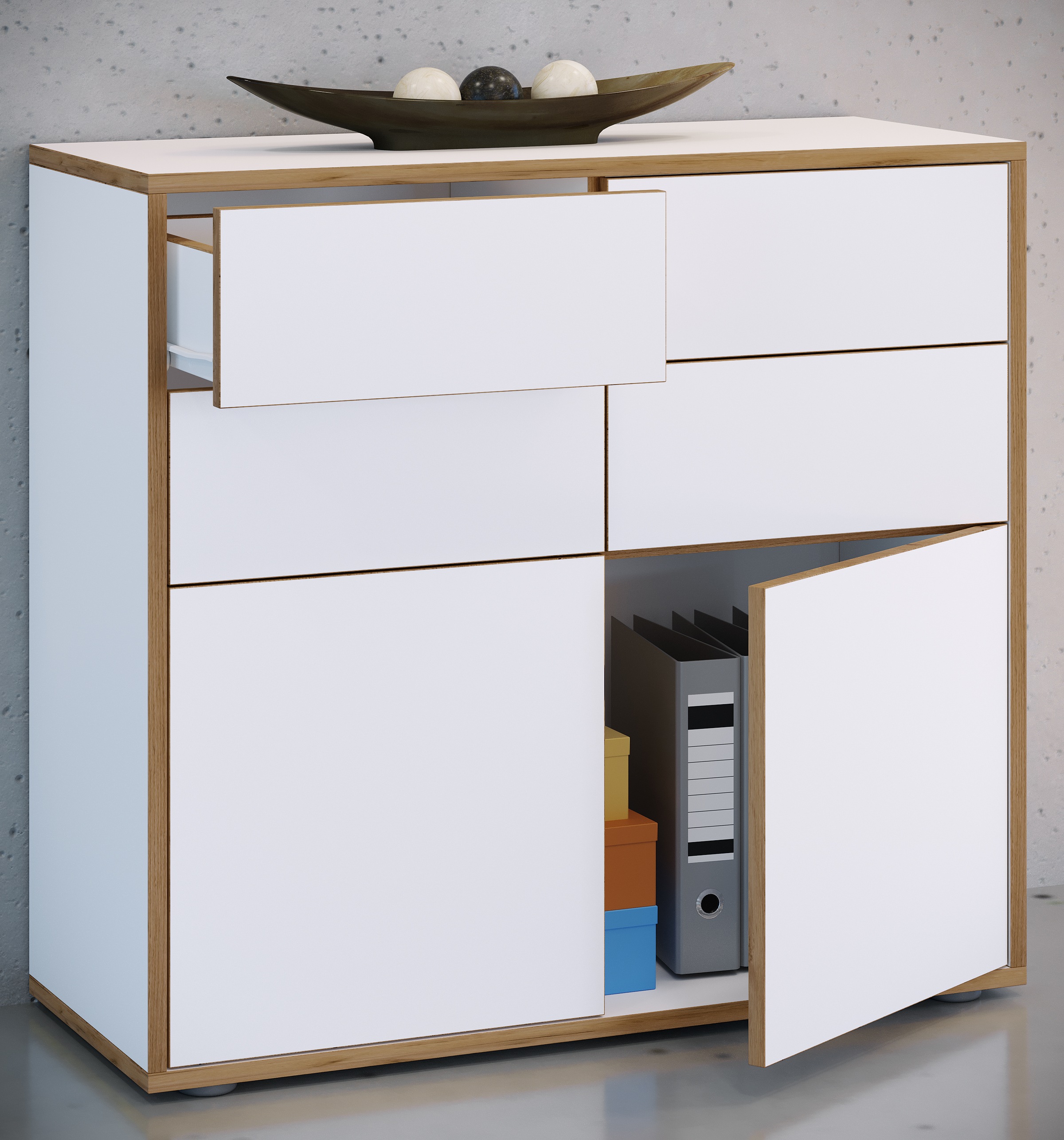 VCM Kommode »VCM Holz Kommode | Sideboard mit Drehtüren und Schubladen | Büromöbel | Maße ca H. 74 x B. 100 x T. 32cm - Salia«, (VCM Salia)