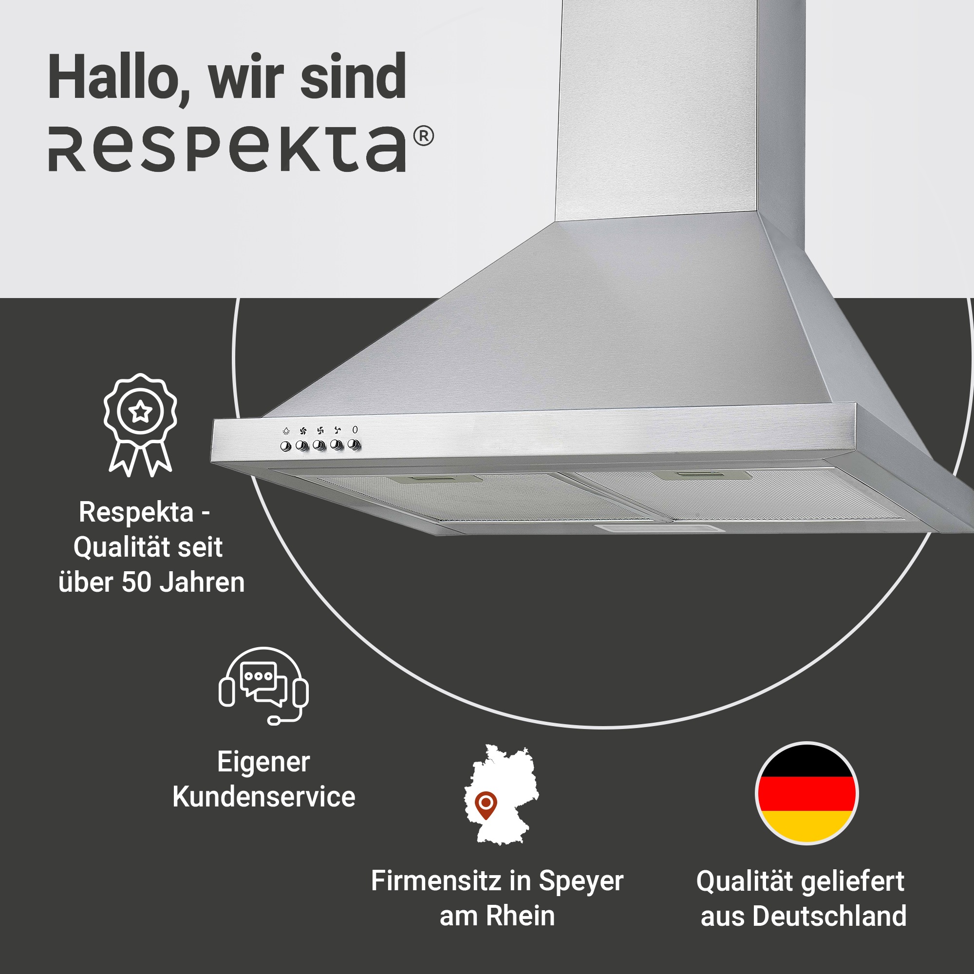 RESPEKTA Kaminhaube »CH 22078 IXB« Serie Dalia 60 cm, 3 Leistungsstufen, LED-Beleuchtung, Ab- und Umluftfähig