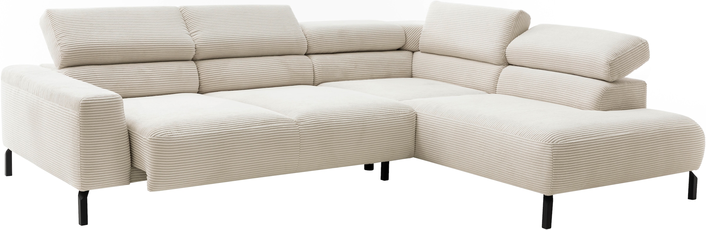 Places of Style Ecksofa »Antonelli, L-Form, inkl. Kopfteilverstellung, Breite 276 cm«, mit elektrischer Sitztiefenverstellung, in Cord, natur