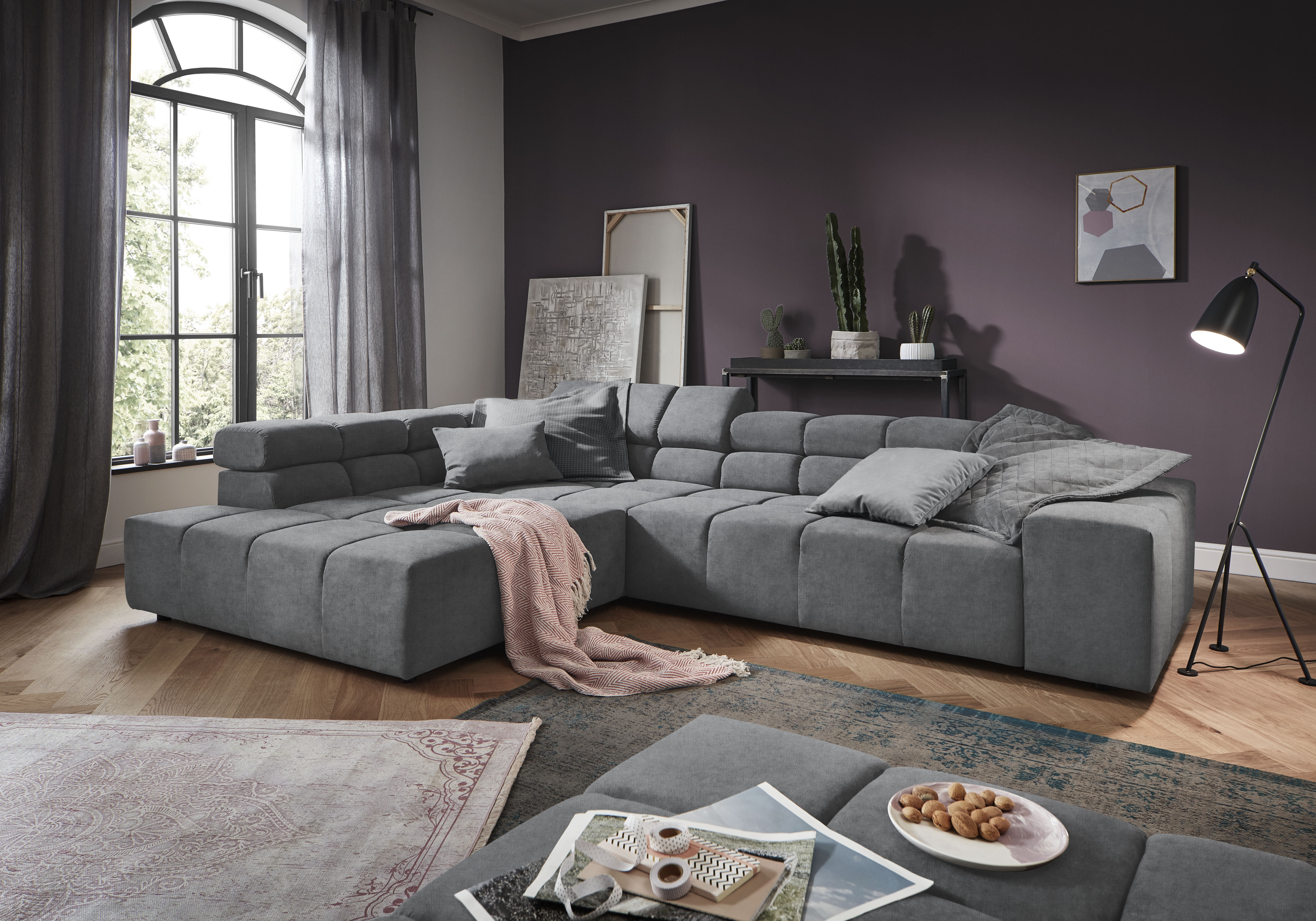 Home affaire Ecksofa "Ancona, Ecksofa, incl. Kopfteilverstellung, Breite 319 cm, L-Form" wahlweise motorische Sitztiefenverstellung, auch in Cord + Easy Care