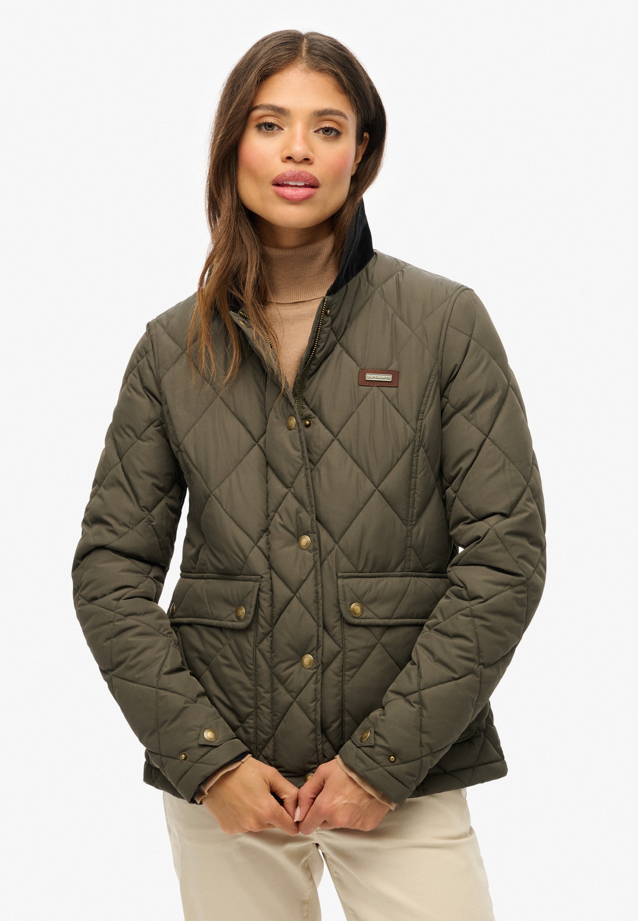 Superdry Steppjacke "CORD TRIMMED LINER JACKET" ohne Kapuze Slim Fit, mit Blusenkragen, aus Polyester