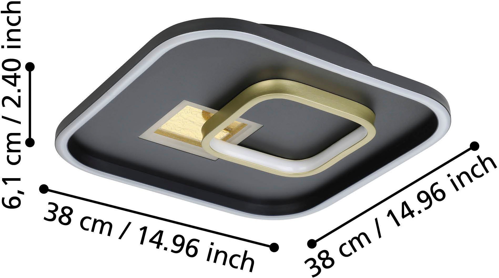 EGLO Deckenleuchte »Tiriolo LED Deckenlampe, geometrisch, Metall und Kunststoff, Flurlampe« LED-Modul 1 Stk. Warmweiß Wand-/Deckenleuchte - L38 x B38 x H6 cm - schwarz, gold