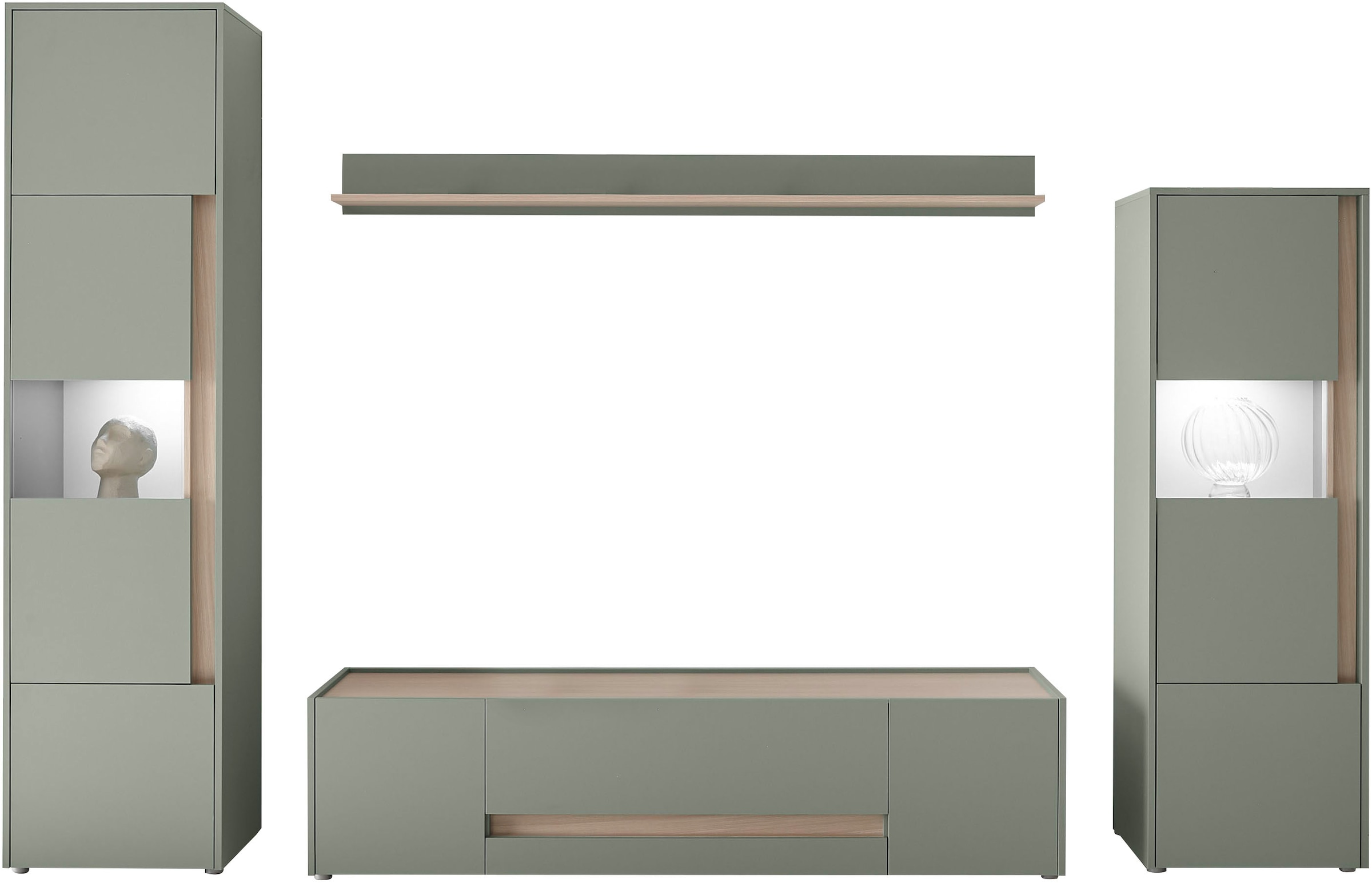 INOSIGN Wohnwand »City/Giron, moderne Anbauwand, Komplettset in vielen Farben verfügbar«, (Set, 4 St.), enthält zwei Vitrinen, ein Lowboard & ein Wandboard