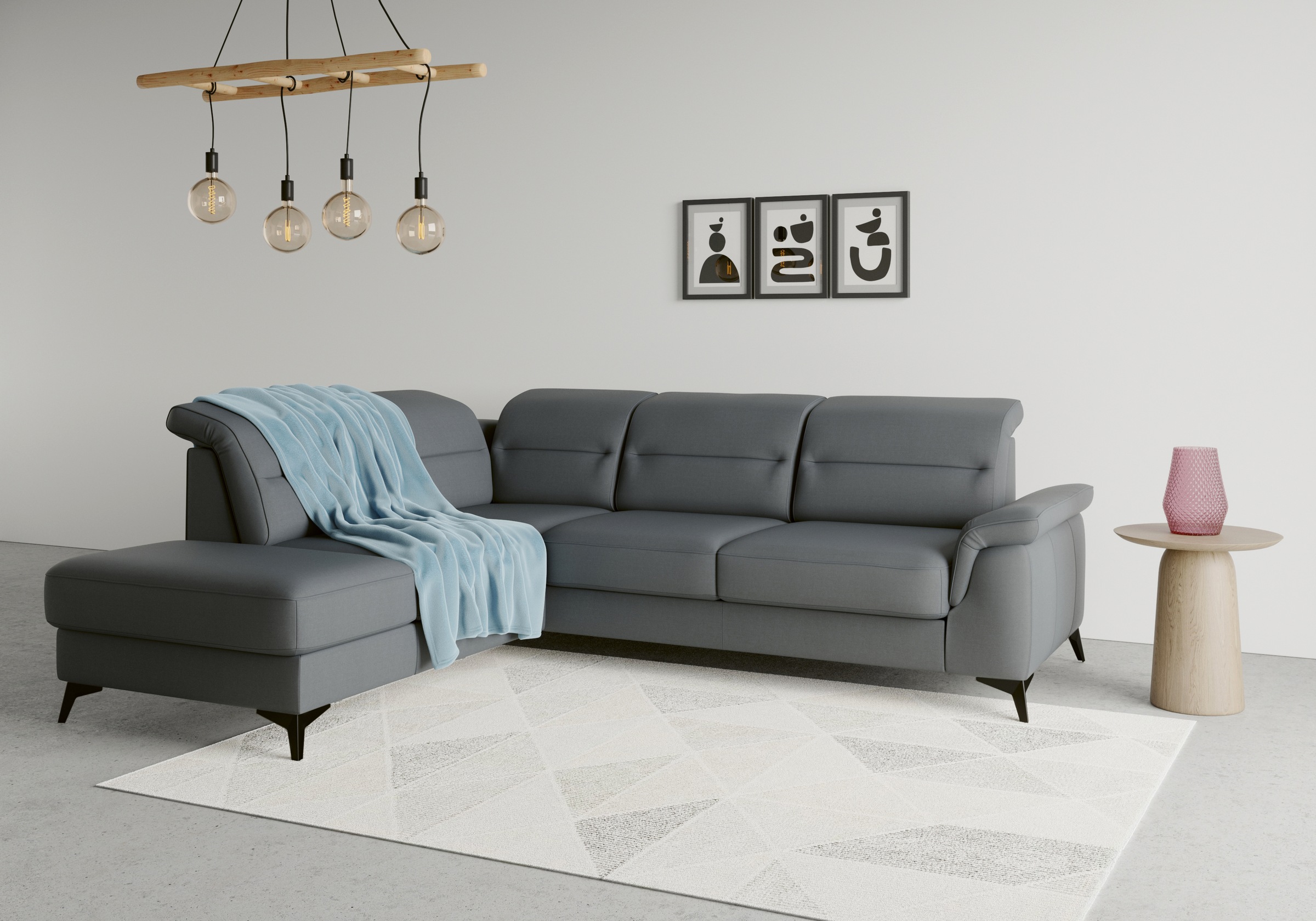 Ecksofa SIT & MORE, B:251cm H:85cm T:220cm, grau, 98% Polyester, 2% Polyamid, Wohnzimmer, Sofas, "Sinatra L-Form", mit Ottomane, optional mit