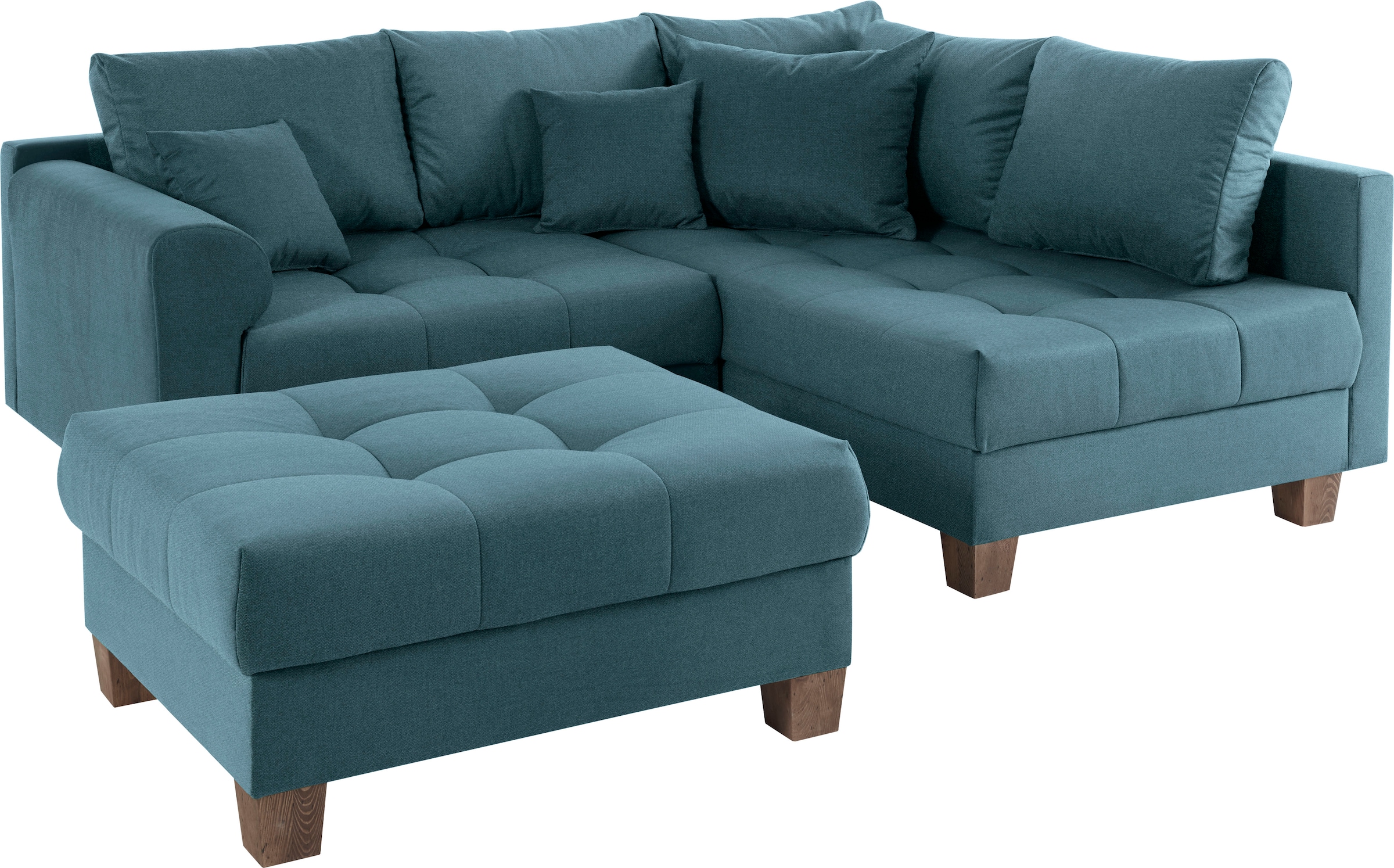 Home affaire Ecksofa »Rice L-Form inkl. Hocker«, (Set, mit Hocker), mit Bonnellfederkern, Hocker & Kissen, Ottomane beidseitig montierbar