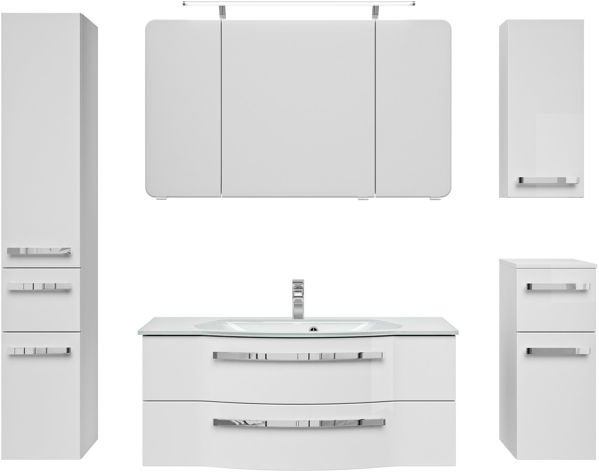 Saphir Badmöbel-Set "Serie 4005, vormontiert, Glaswaschbecken, Spiegelschra günstig online kaufen