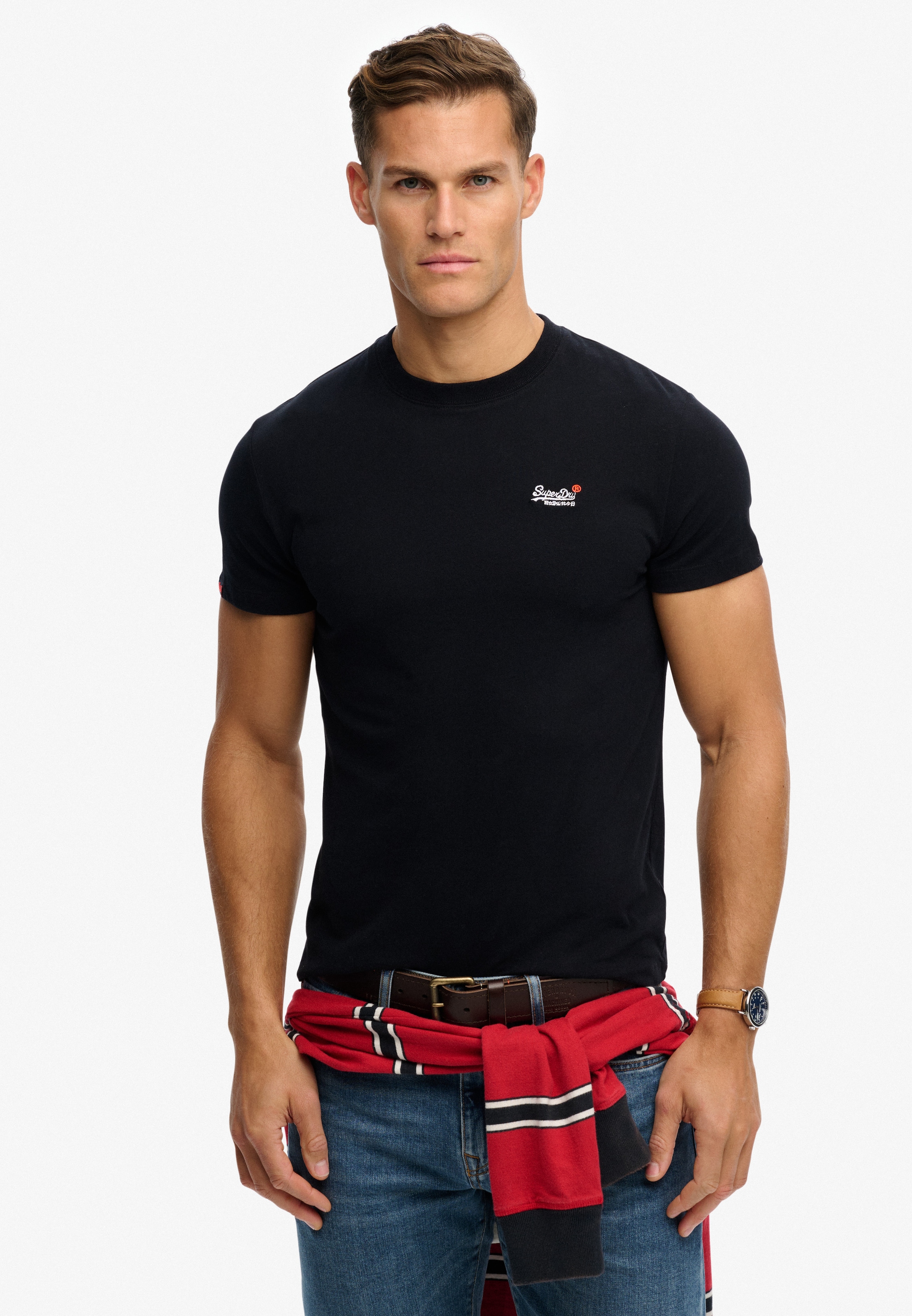 Superdry Rundhalsshirt "Essential Contrast Emb Tee" Slim Fit, Kurzarm, Normal Geschnitten, Mit Druck, Aus Baumwolle