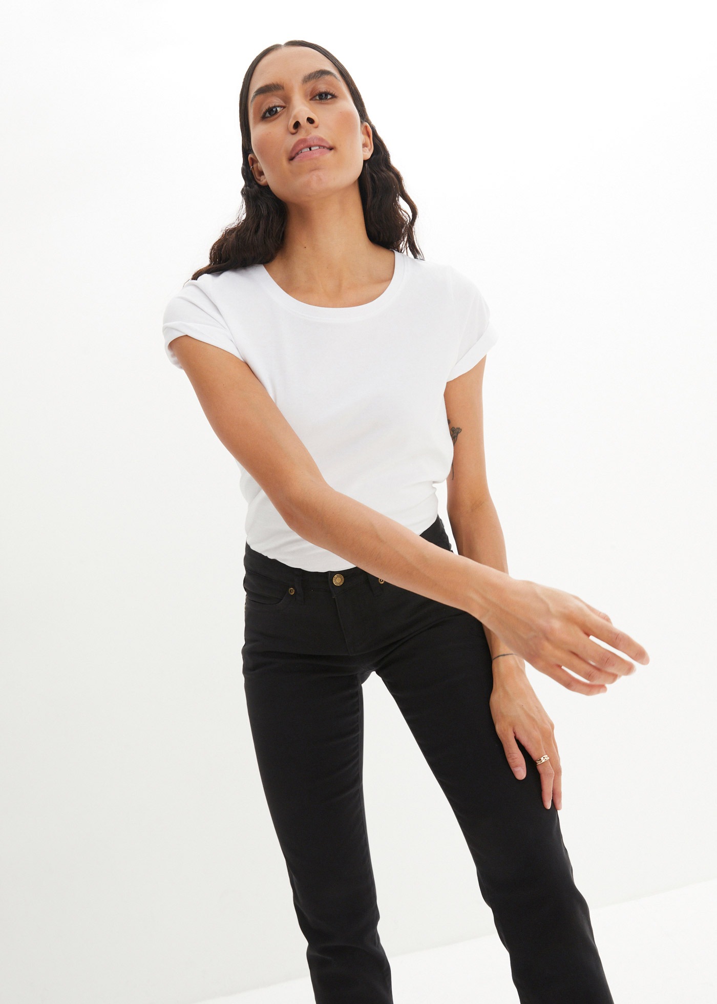 bonprix Straight-Jeans »Straight Jeans Mid Waist, Stretch« Regular Fit, mit Aufschlag, im Five-Pocket-Style