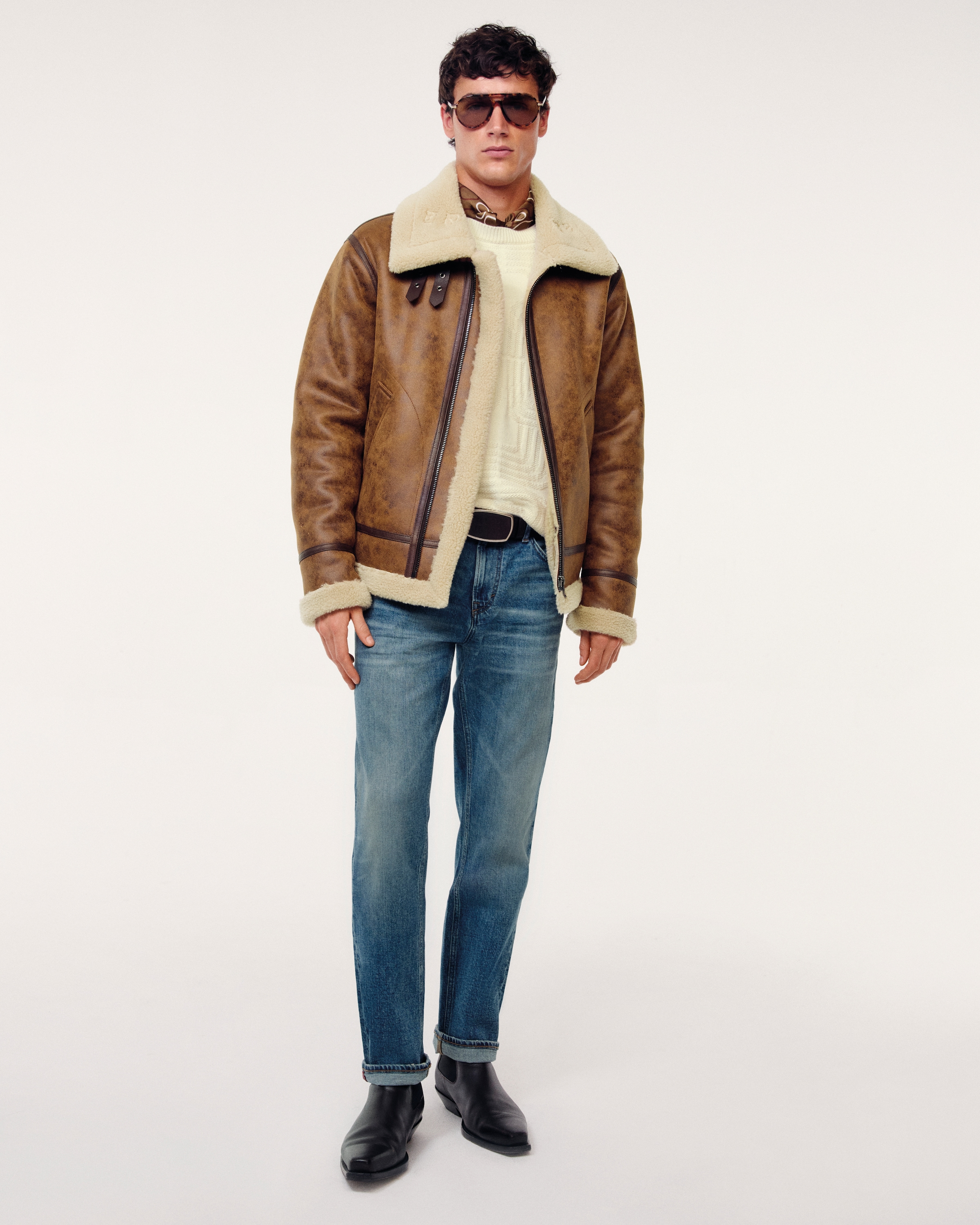Joop Jeans Lederimitatjacke »Sawyer«, ohne Kapuze, Mit Rundhalsausschnitt
