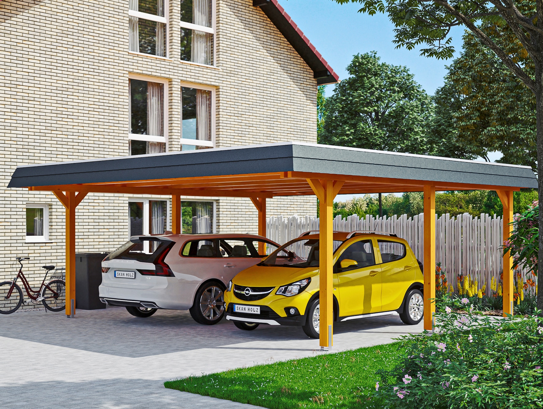 Skanholz Doppelcarport »Wendland« Massivholz 550 cm hellbraun