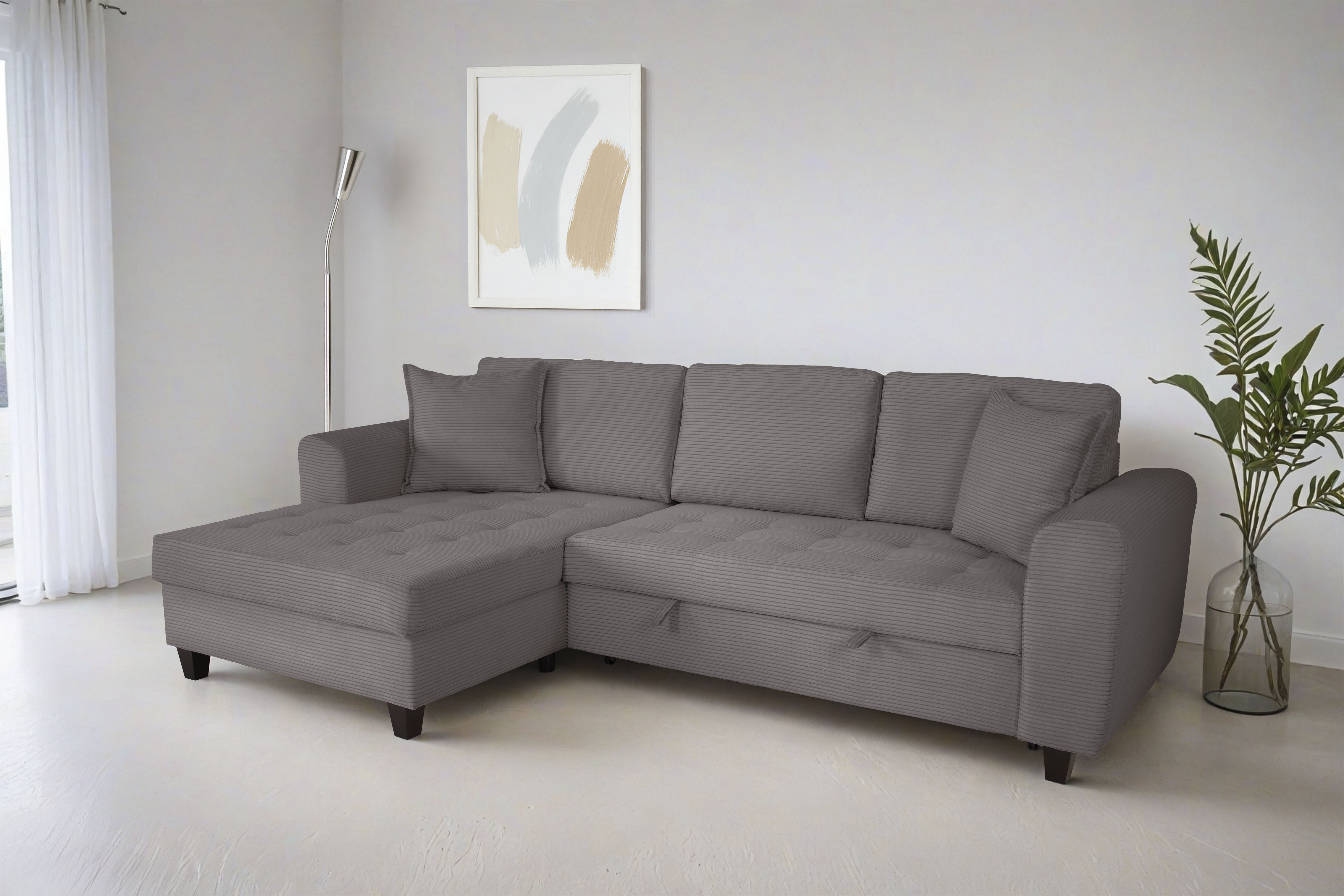 Trends by HG Ecksofa "Moritz L-Form, B: 265 cm" mit Schlaffunktion, Bettkasten & Zierkissen