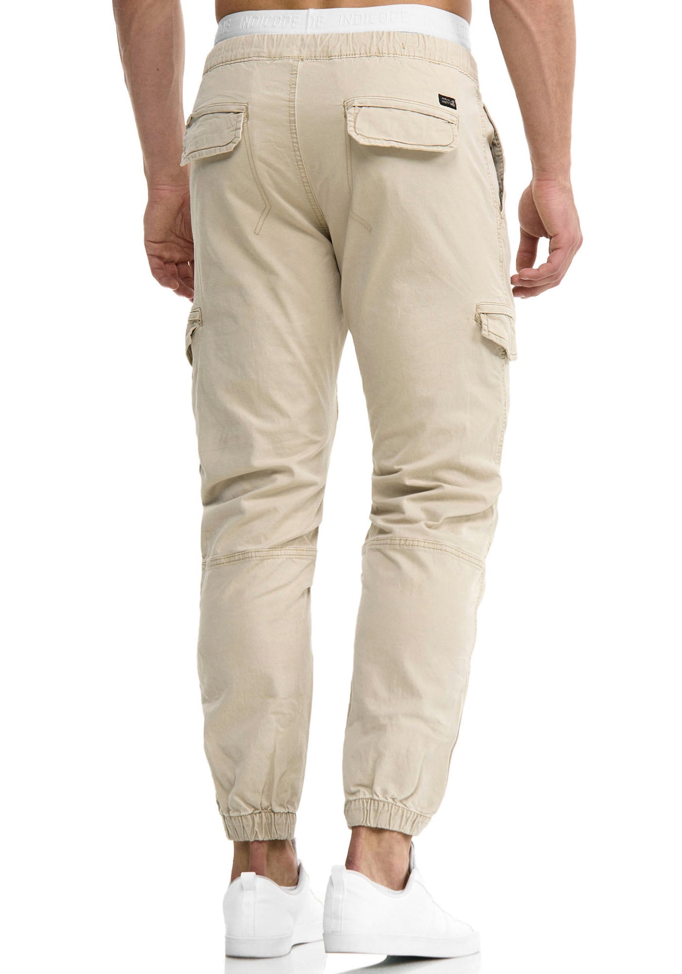 Cargohose INDICODE "INLevi", Herren, Gr. L, N-Gr, grau (fog), Web, Obermaterial: 98% Baumwolle, 2% Elasthan, unifarben, regular fit knöchellang, Hosen Cargohose, mit seitlichen Cargotaschen und elastischen Bündchen 3
