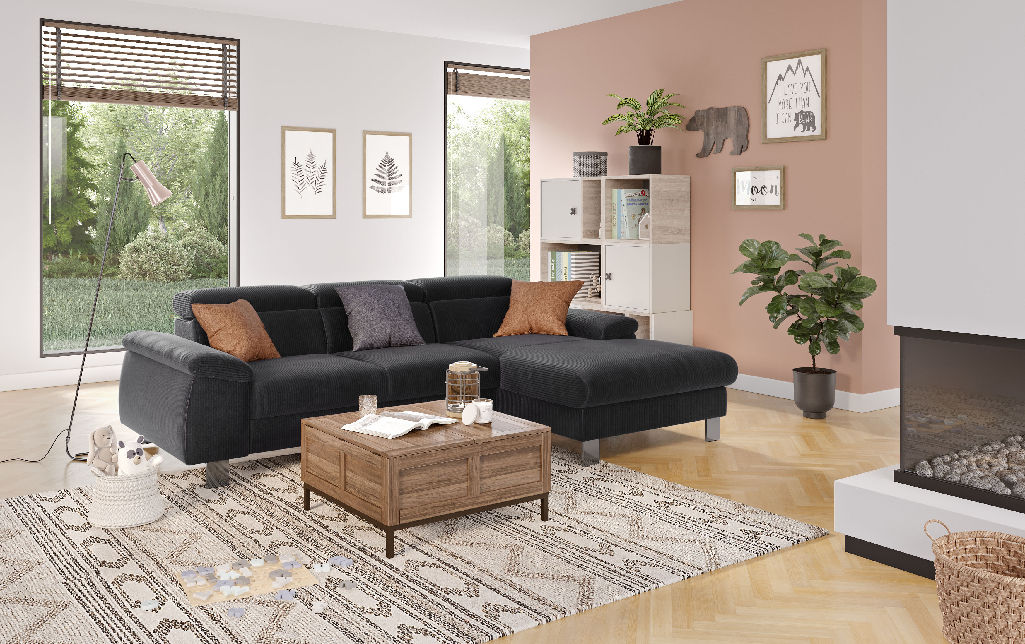 COTTA Ecksofa "Komaris L-Form, B: 244 cm" mit Kopfteilverstellung, optional Schlaffunktion, Bettkasten & Licht