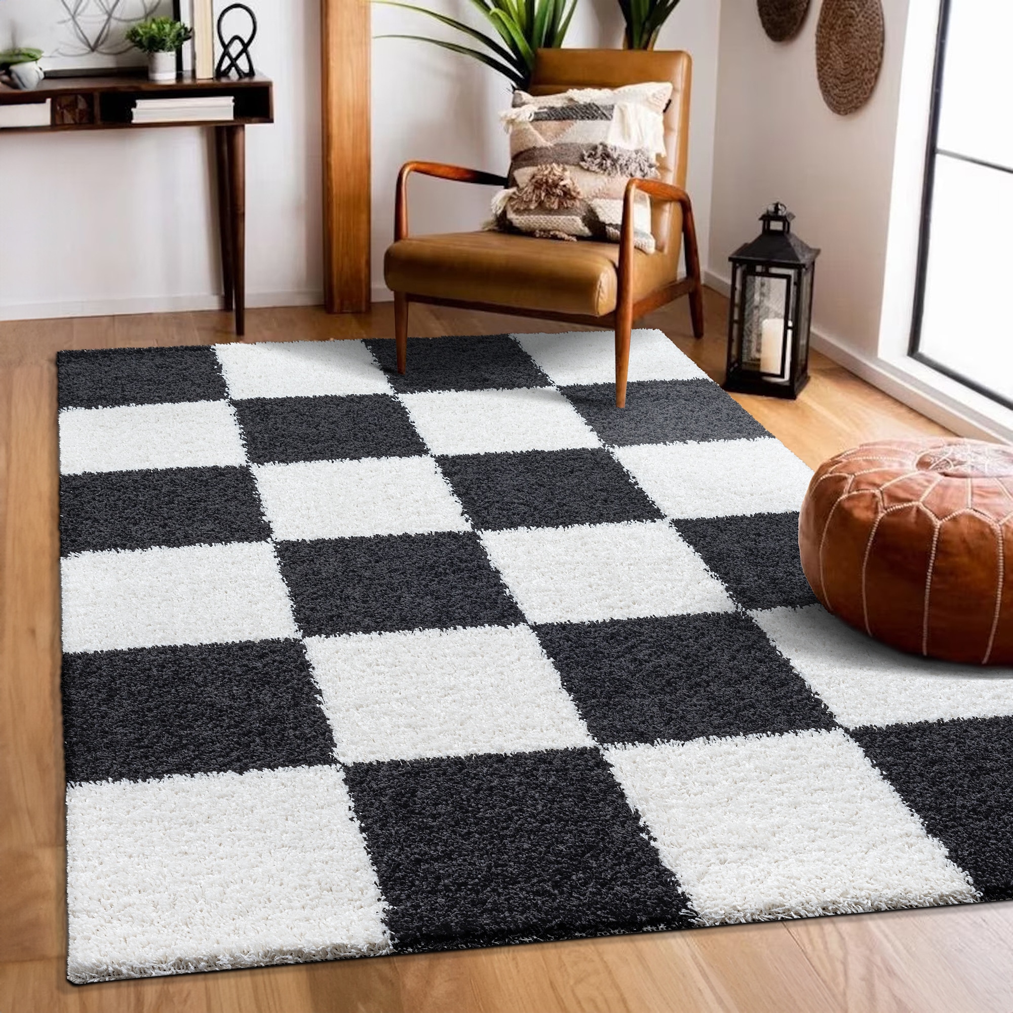 Sanat "Milano 1250, auch als Läufer und in Rund" rechteckig 30 mm Höhe Hochflor, Shaggy, Karo, Wohnzimmer, Schlafzimmer