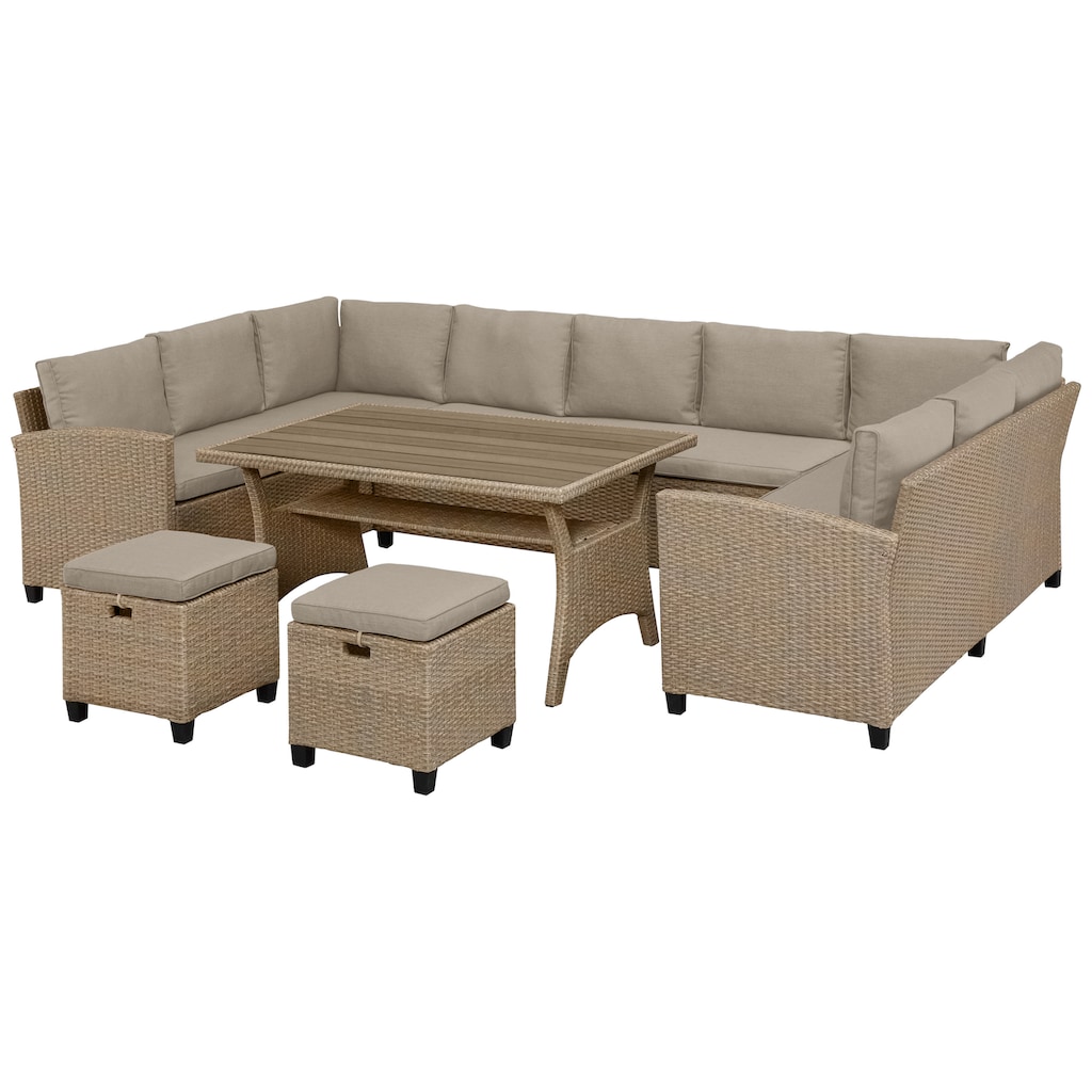 KONIFERA Gartenlounge-Set »Rotterdam«, (Set, 20 tlg., 3x 3er Sofa, 2x Hocker, 1x Tisch 120x82x67cm, inkl. Auflagen)