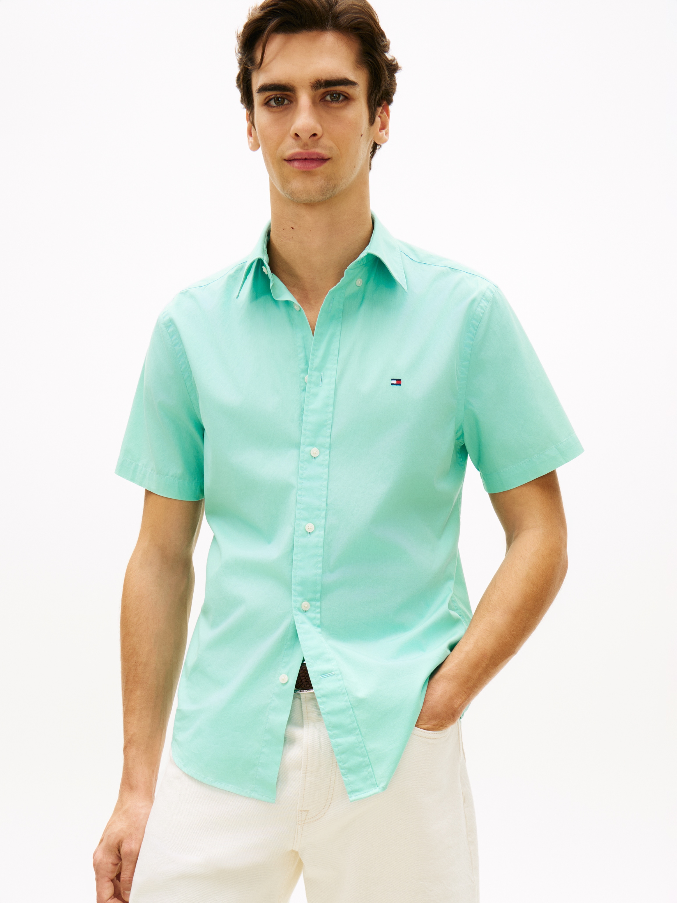 Tommy Hilfiger Kurzarmhemd "FLEX POPLIN SOLID" Regular fit mit Button-Down- günstig online kaufen
