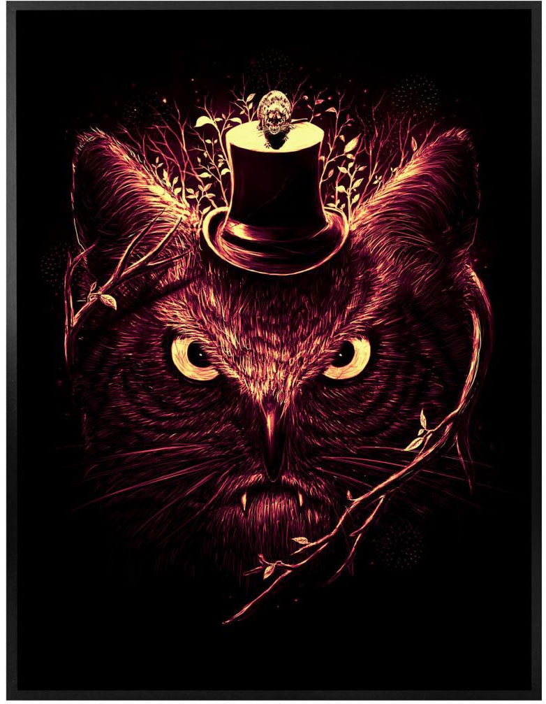 Magie«, Bild, | BAUR Wandposter Friday Meowl Poster Poster, (1 St.), Wandbild, Eule Katze Tiere, »Nicebleed Wall-Art Black