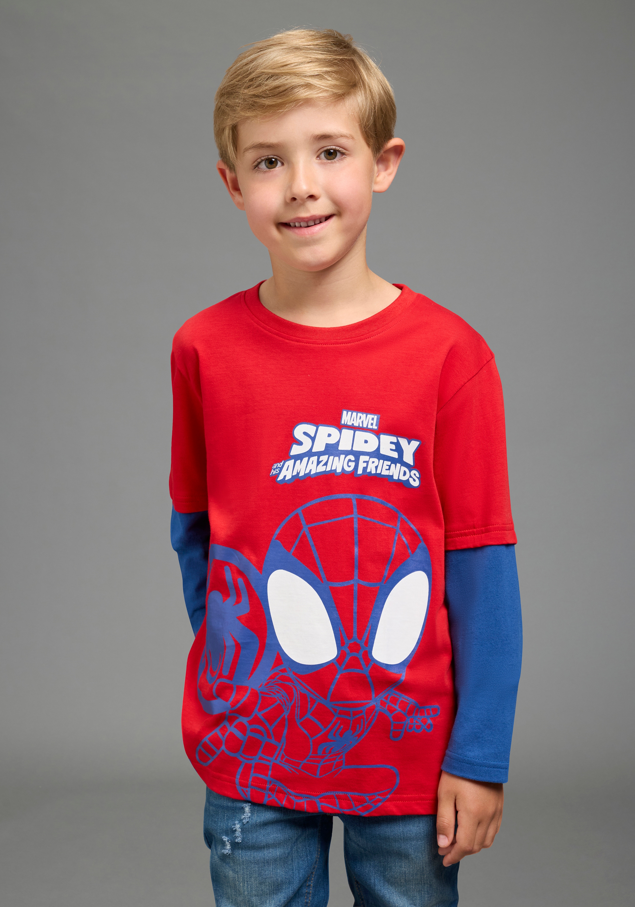 KIDSWORLD Langarmshirt "SPIDEY Lagen-Shirt, Disney" Disney-Shirt, hüftlange Basic-Passform, modischer Stil, mit Lagenoptik
