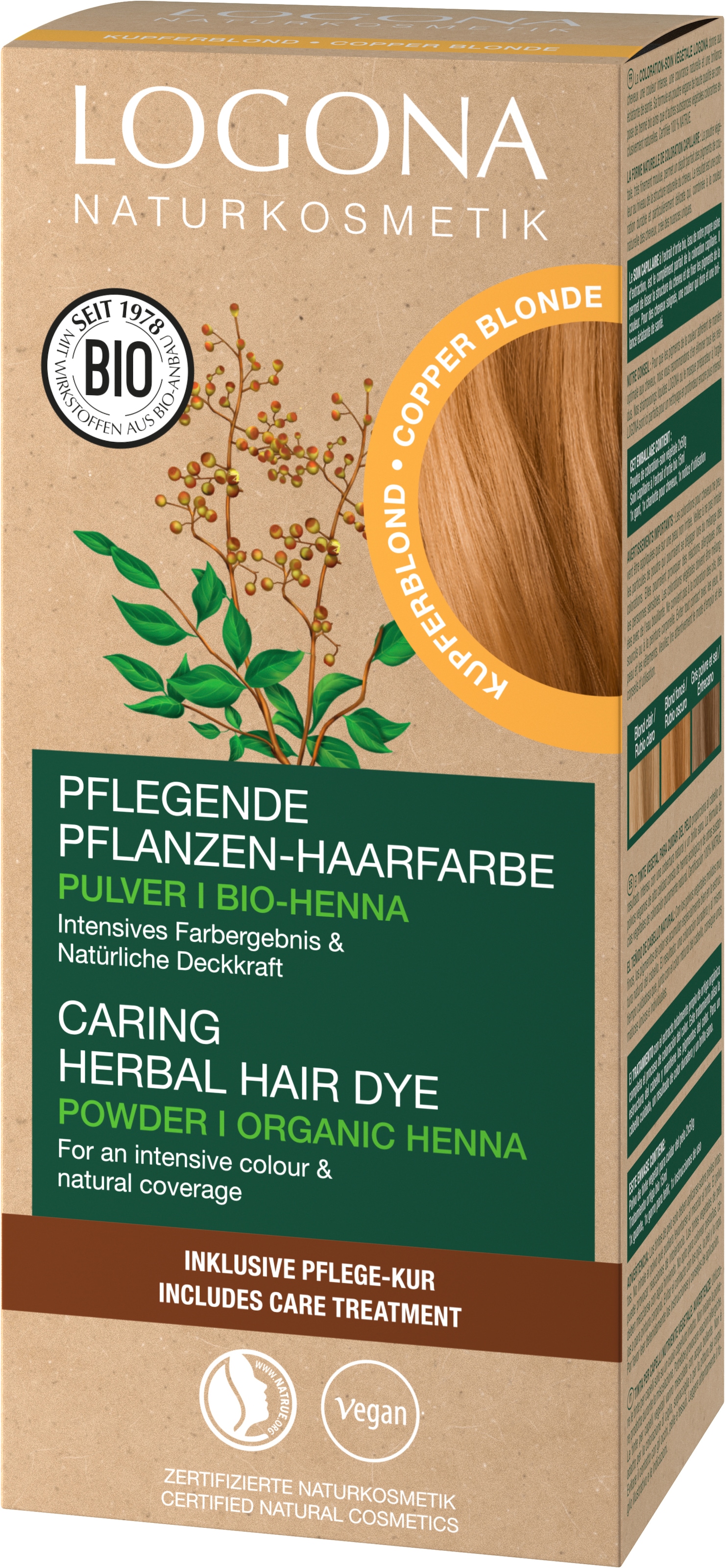 LOGONA Coloration »PFLANZEN-HAARFARBE PULVER« für alle Haartypen, mit kochendem Wasser anrührbar, vegan