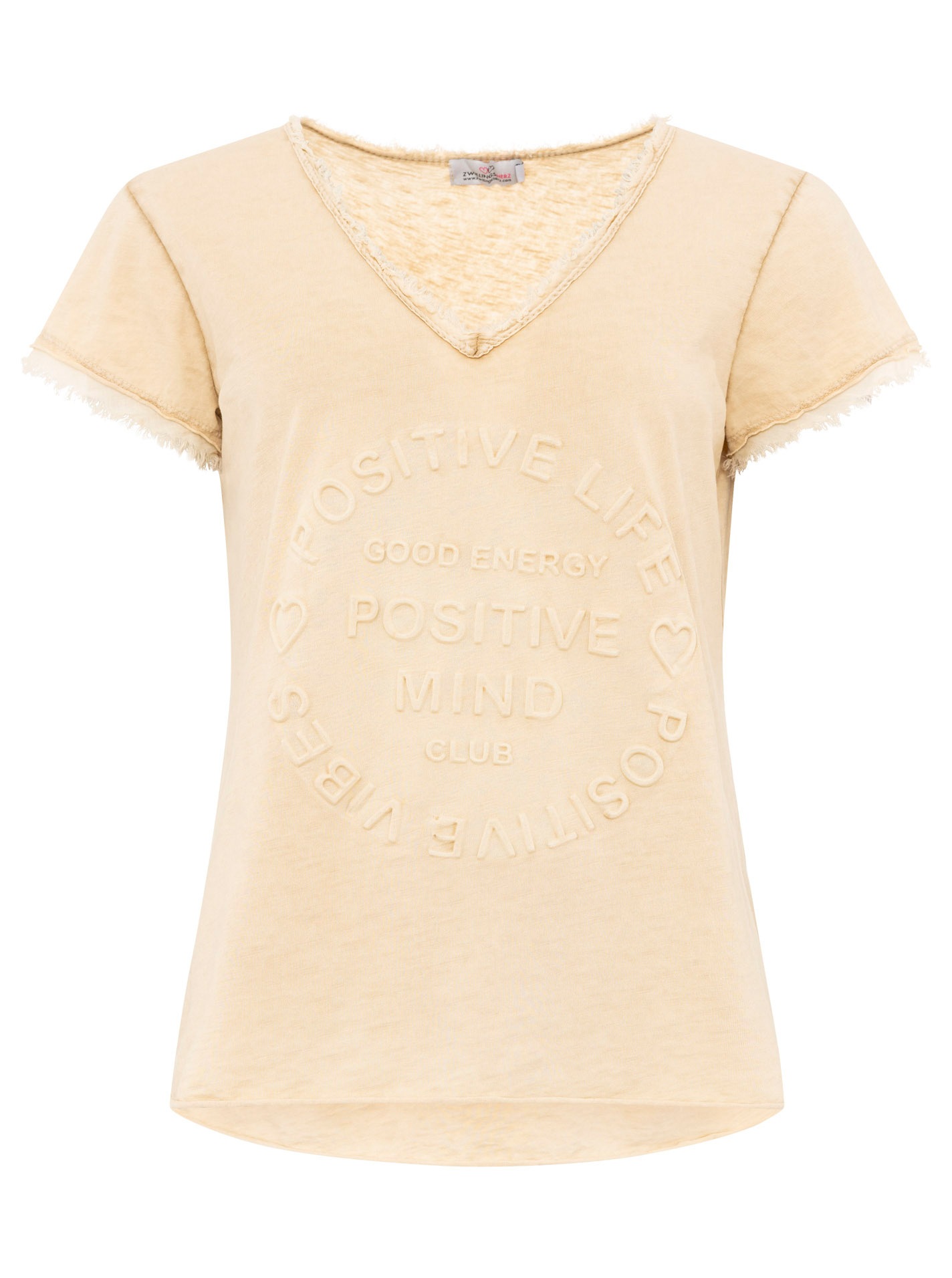 Zwillingsherz T-Shirt ""Positive Mind"", mit V-Neck, Stempeldruck und Saum günstig online kaufen