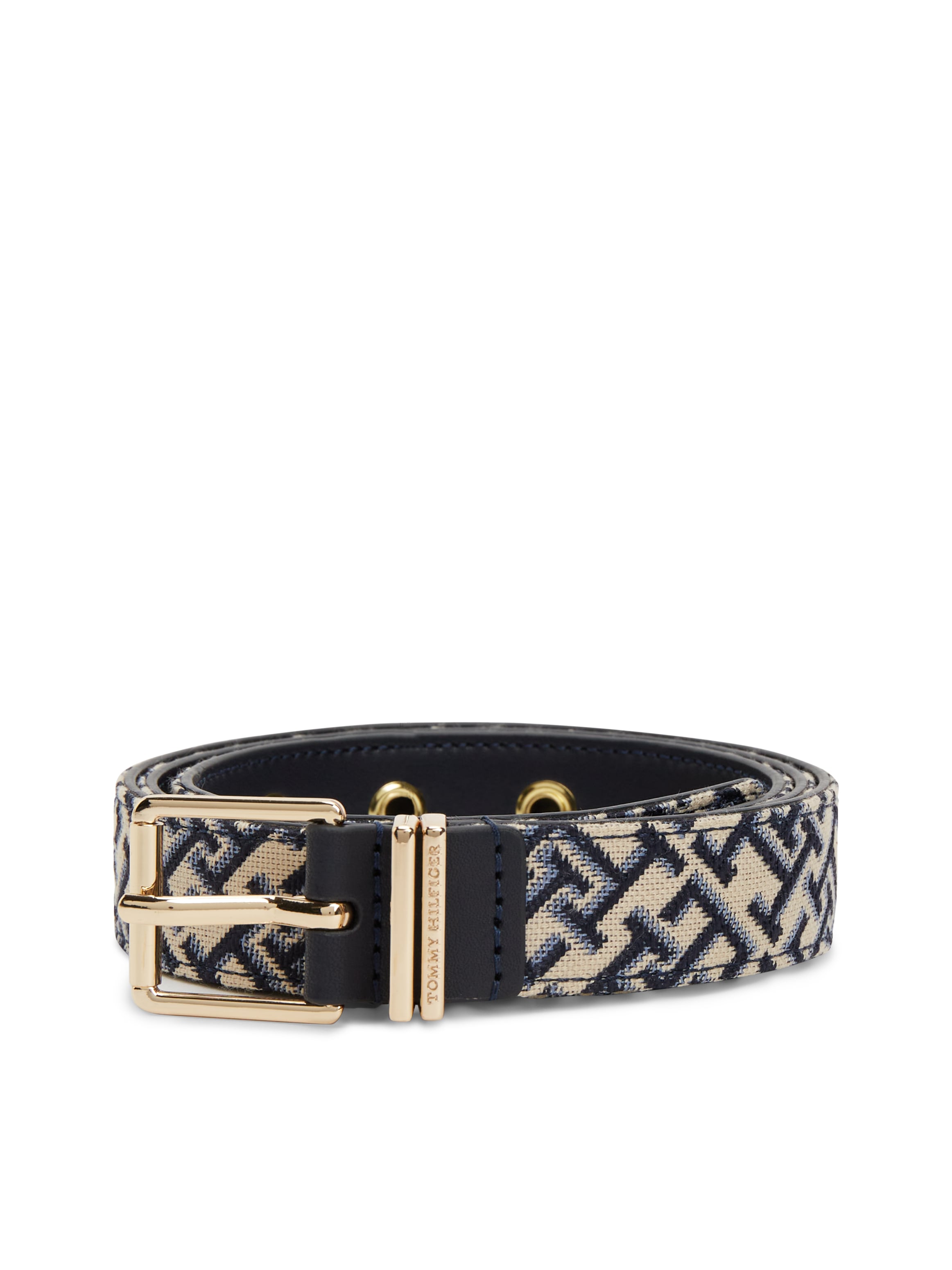 Tommy Hilfiger Synthetikgürtel "TH SQUARE" Jacquard-Gürtel mit doppelter Gürtelschlaufe und eckiger Schnalle