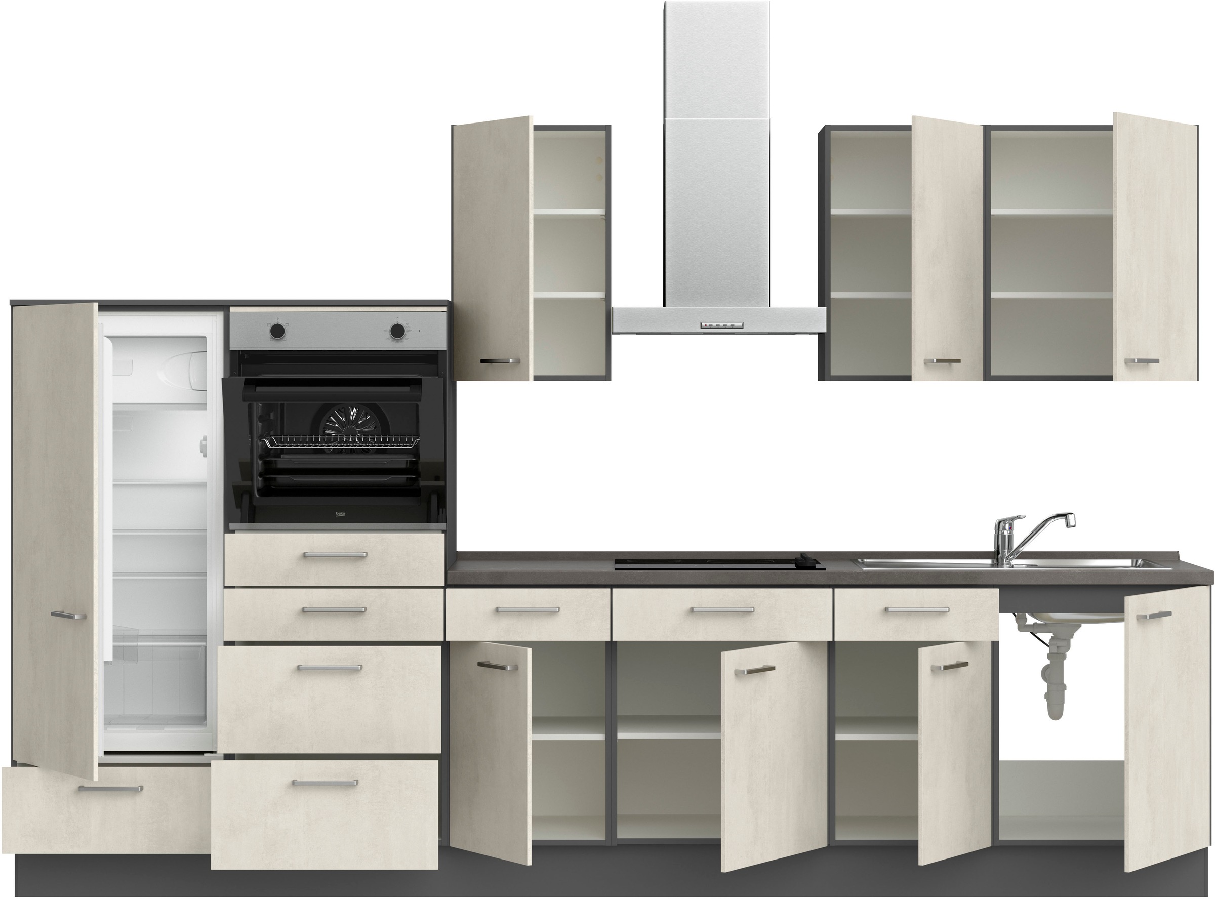nobilia® Küchenzeile »"Riva I"«, vormontiert, Ausrichtung wählbar, Breite 330 cm, wahlw. mit E-Geräten
