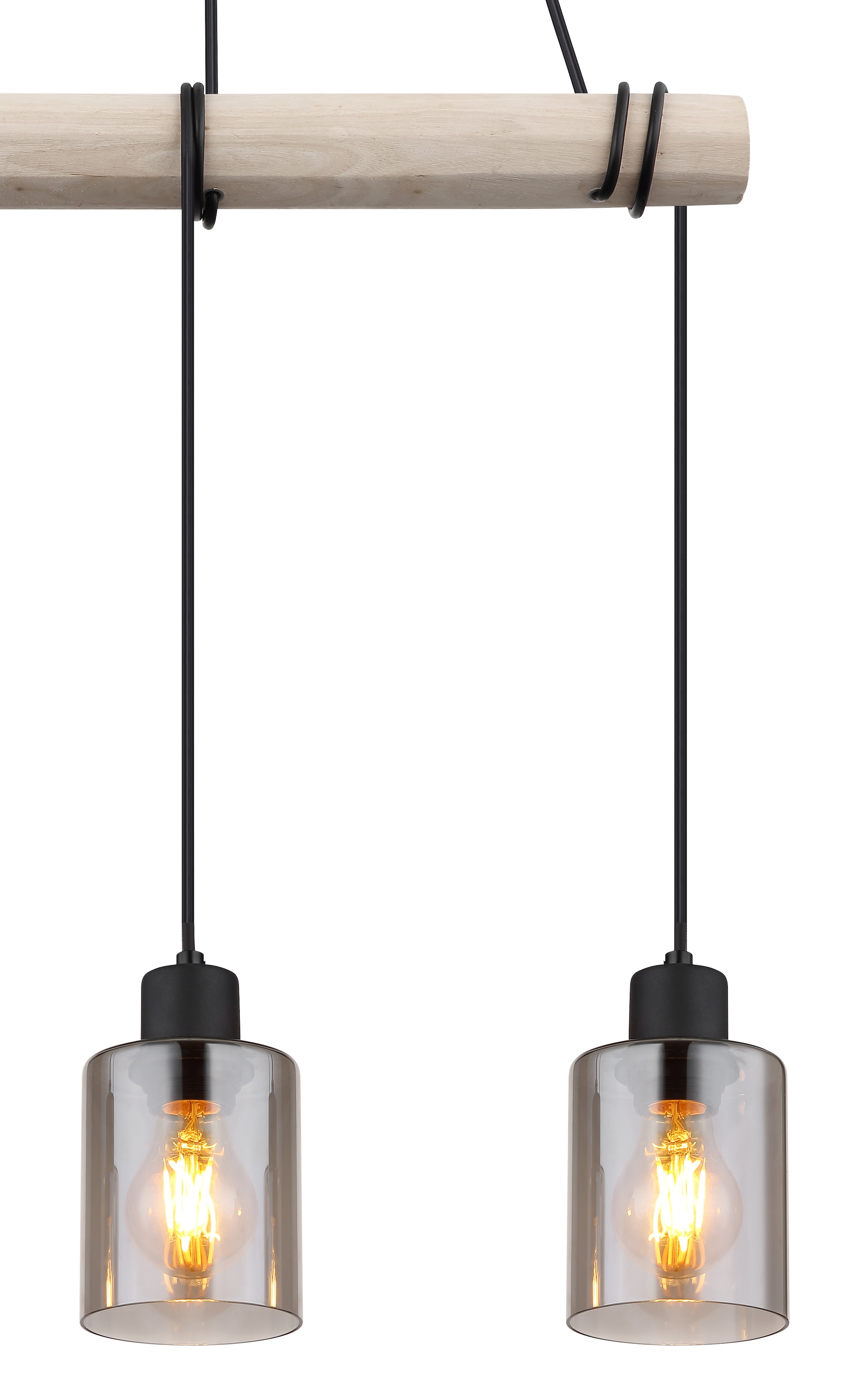 GLOBO LIGHTING Hängeleuchte »HADERA« E27 1 Stk. Hängeleuchte Schwarz/Holz, Rauchglas, höhenkürzbar, E27