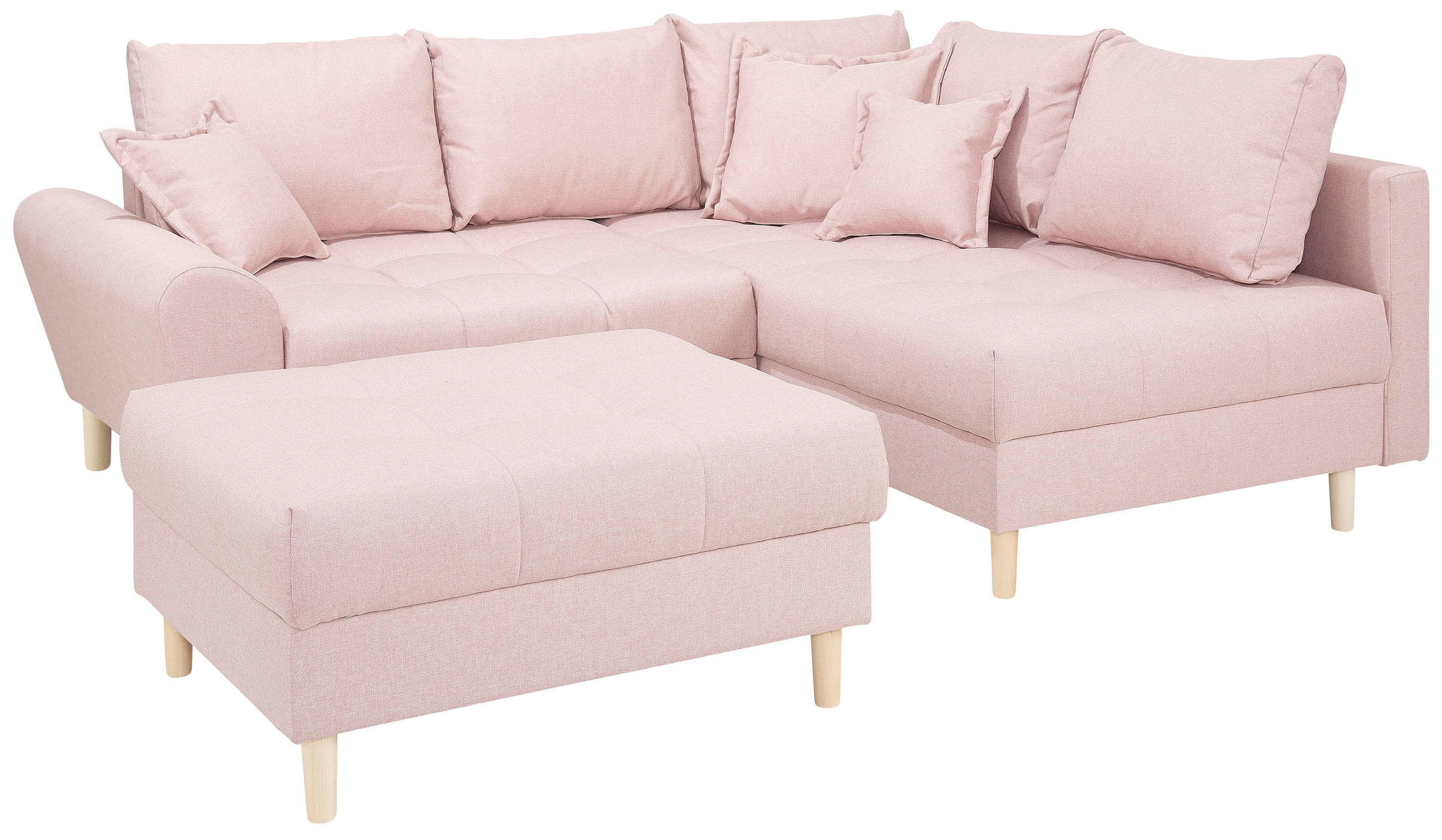 Home affaire Ecksofa »Rice L-Form inkl. Hocker«, (Set, mit Hocker), mit Bonnellfederkern, Hocker & Kissen, Ottomane beidseitig montierbar