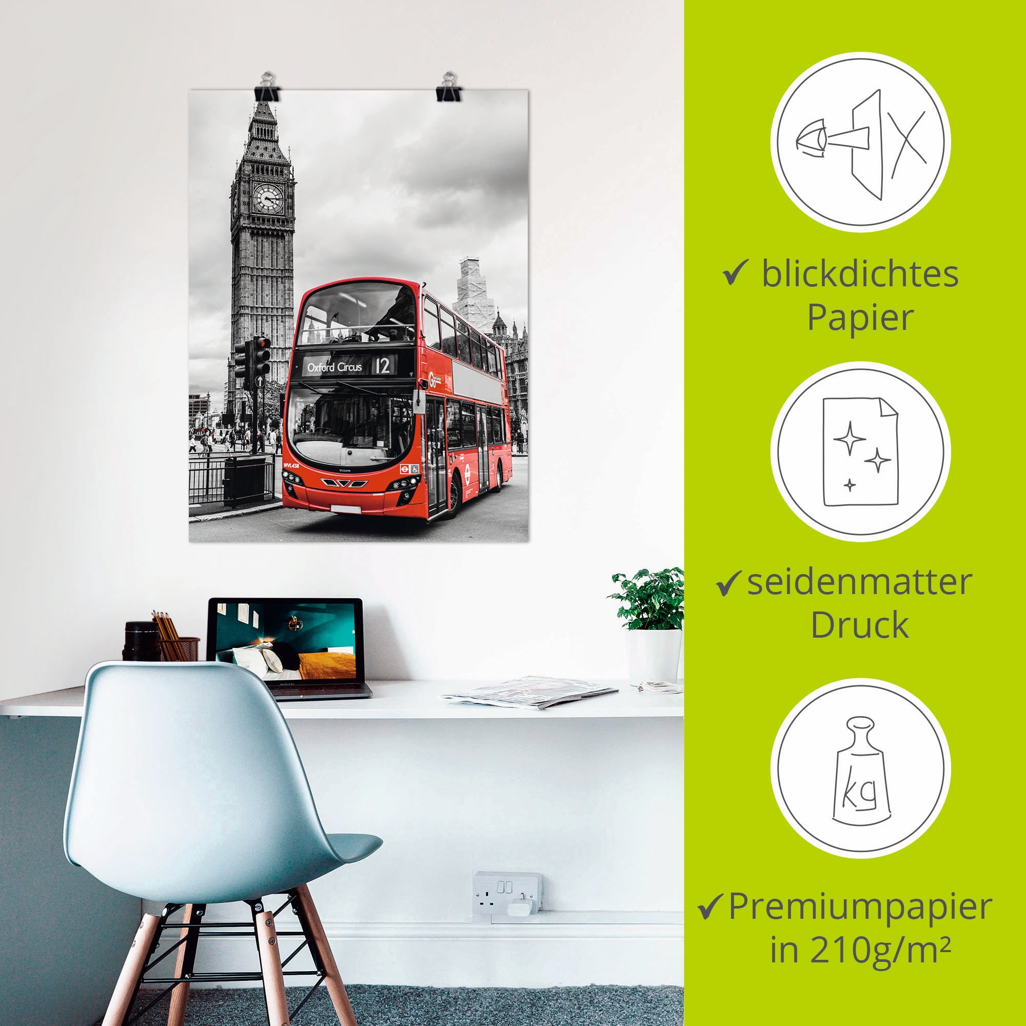 Artland Wandbild »London Bus und Big Ben«, Gebäude, (1 St.), als Leinwandbild, Poster in verschied. Größen