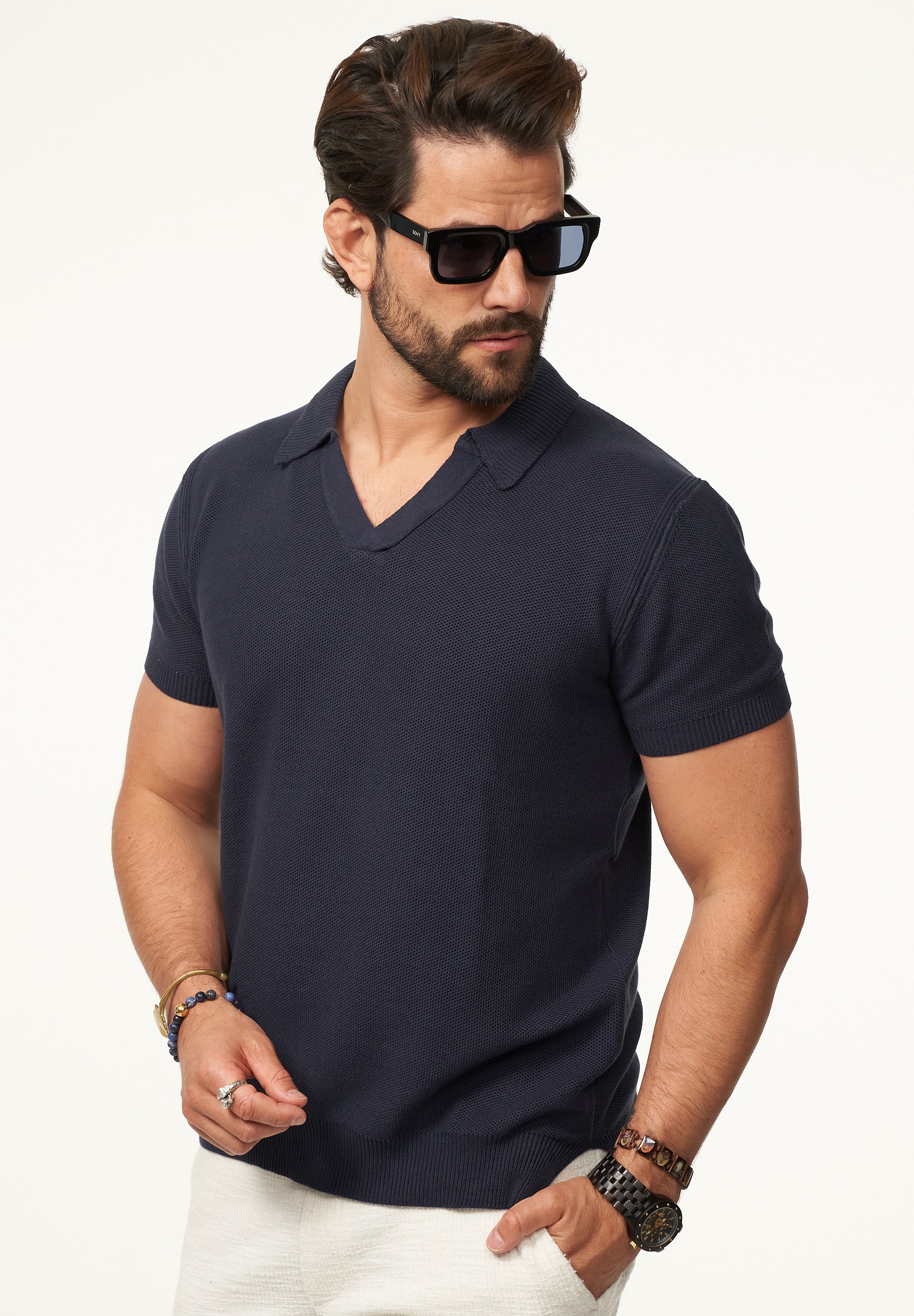 SOULSTAR Poloshirt »Kurzarm Strickpolo T-Shirt für Herren« Herren Kurzarm Strick Polo-Hemd T-Shirt