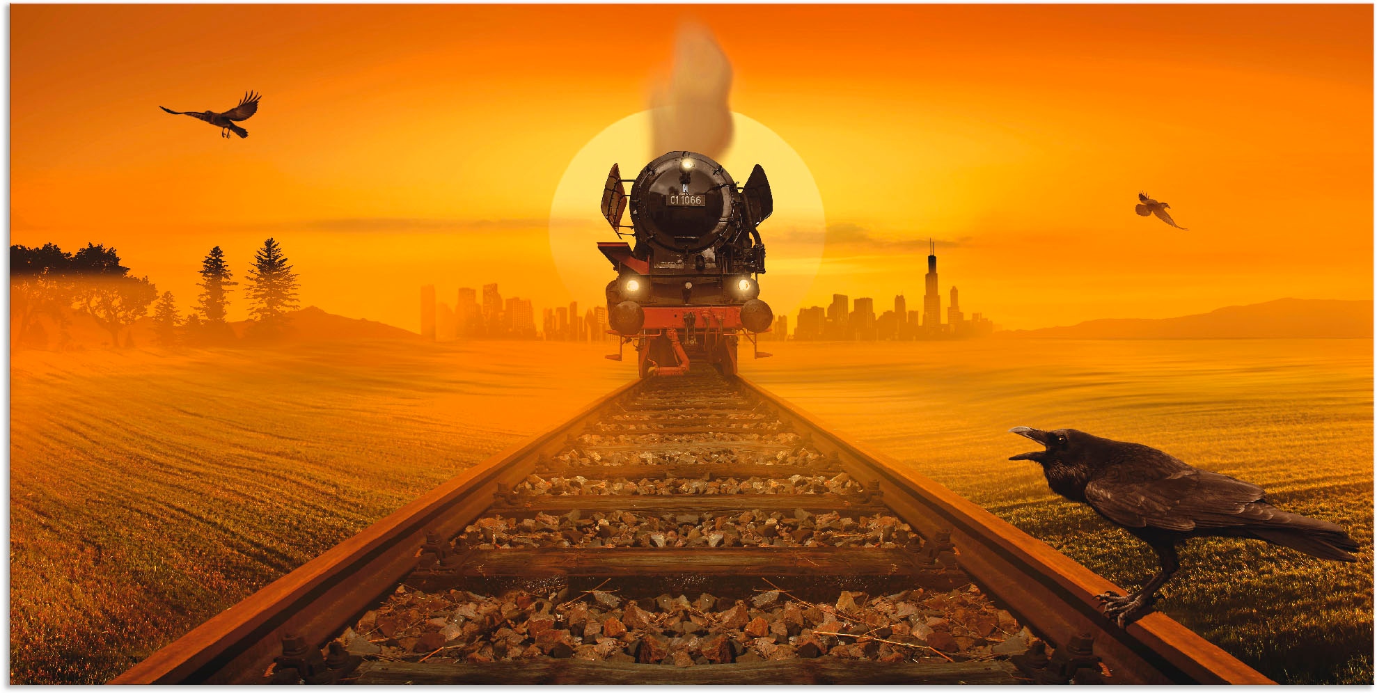 Artland Alu-Dibond-Druck »Dampflokomotive im Abendlicht«, Züge, (1 St.), für Innen- und Außenbereich geeignet, Outdoorbild