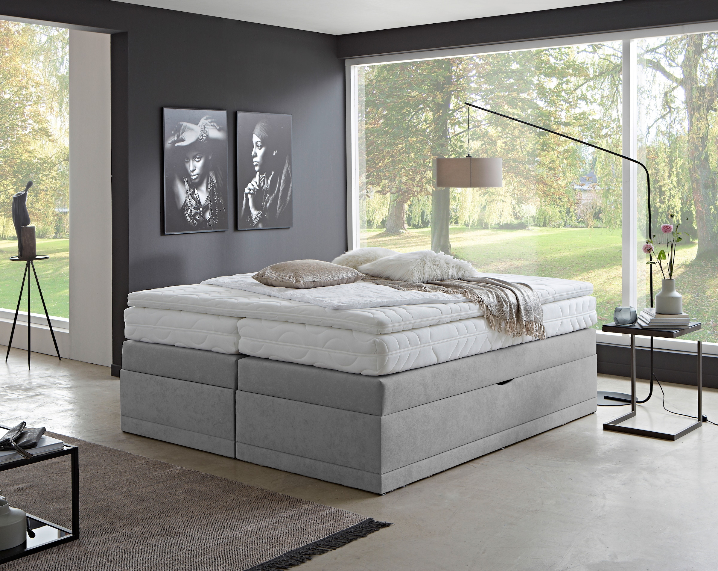 Boxspringbett "Ibiza in den Breiten 160x200, 180x200cm & 200x200cm", grau, B:180cm L:200cm, WESTFALIA SCHLAFKOMFORT, Komplettbetten, Boxspringbett 8