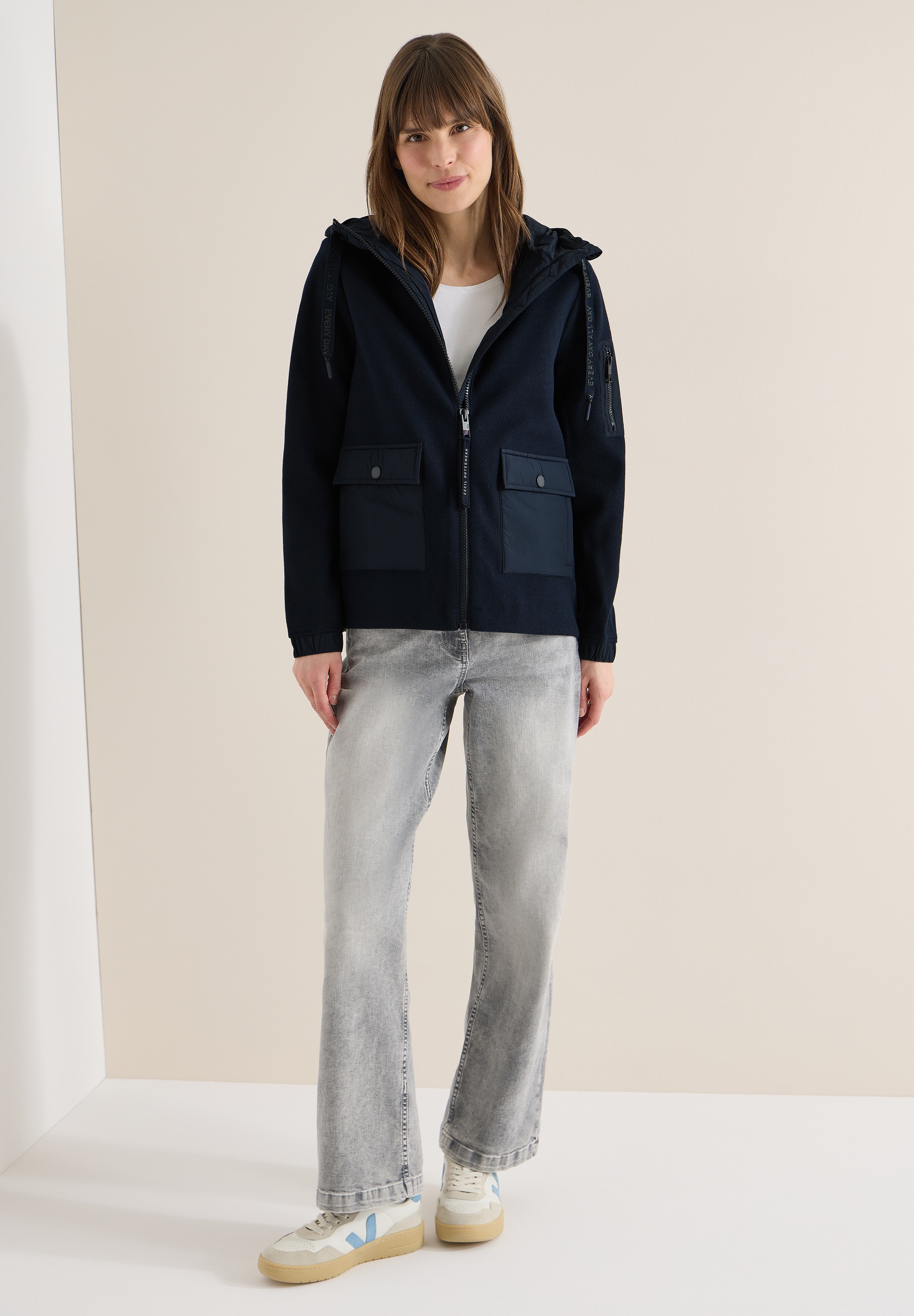 Fellimitatjacke CECIL, Damen, Gr. XXL (46), blau navy, Stoff, 90% Polyester, 10% Viskose, unifarben, comfort fit normal, ohne Ausschnitt, Bündchen, Jacken, mit Strukturmix 2