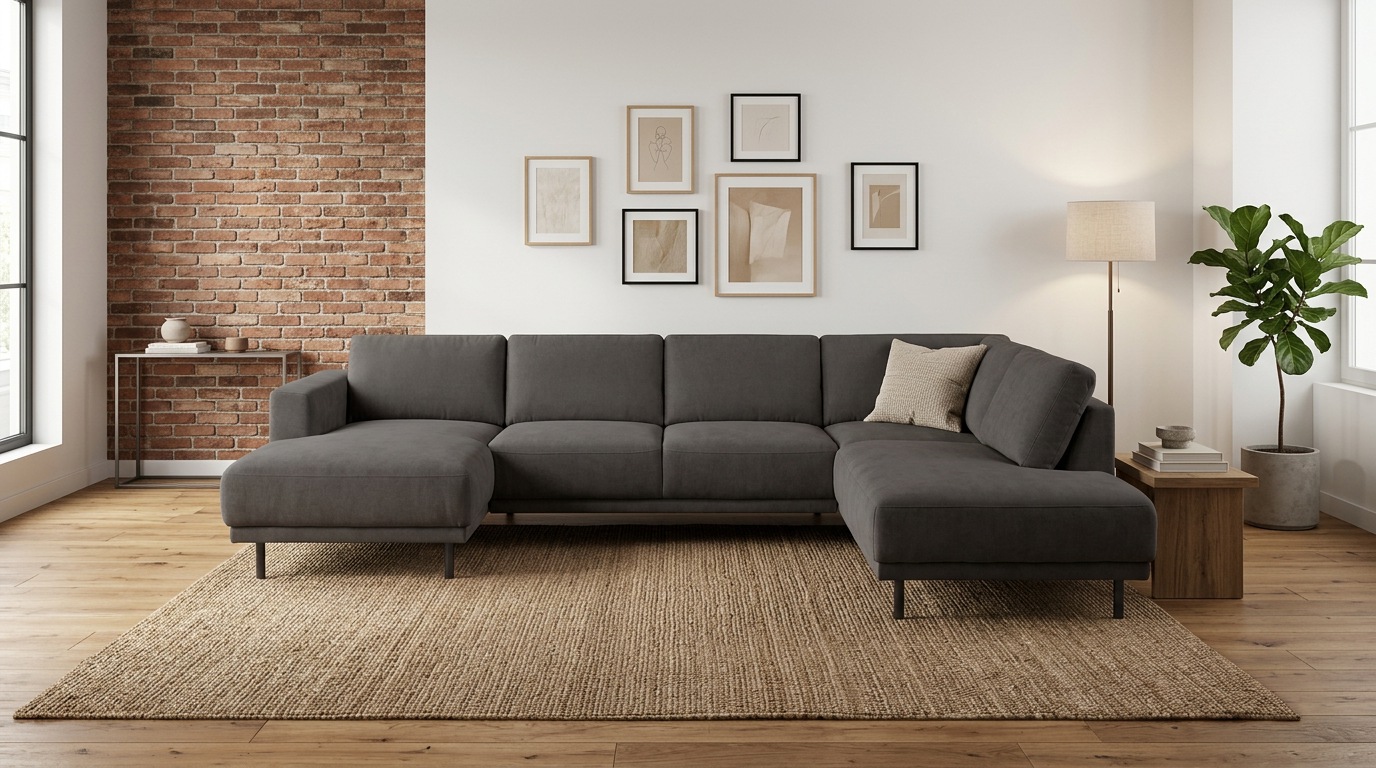 OTTO home Wohnlandschaft »Sveeva, U-Form, XXL, B.310 cm, schwarze Metallfüße« langlebiger Strukturstoff, mit Wellenunterfederung, viele Farben