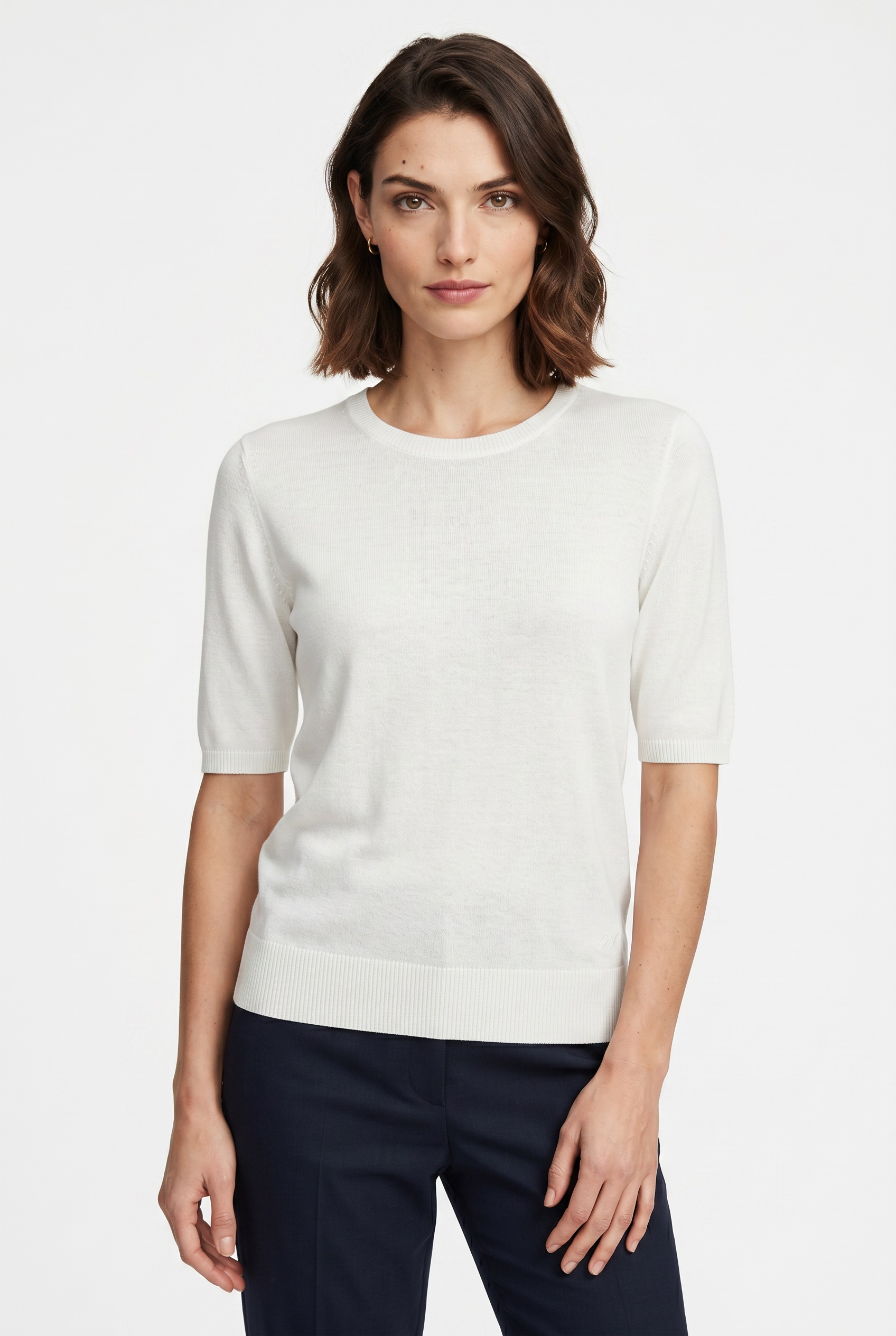 BOSS ORANGE Kurzarmpullover "Fiaffu Premium Damenmode" mit Lochmuster, Kaschmir-Anteil