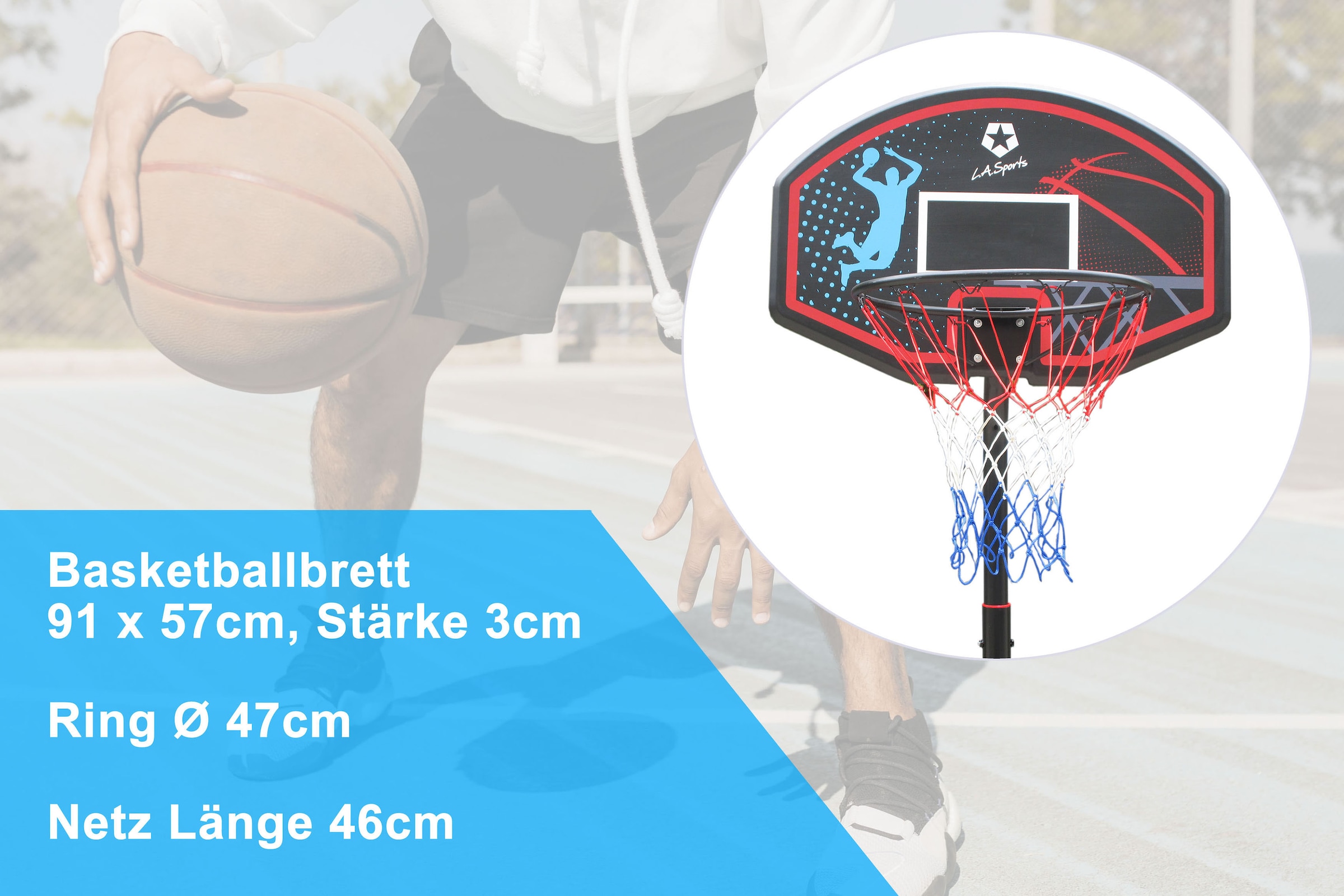 L.A. Sports 3 Basketballkorb, | Komplett-Set Netz BAUR mit und Basketballkorb, (Set, pulverbeschichtete stabile Transportrollen, Ständer), St., mit Metallrohre